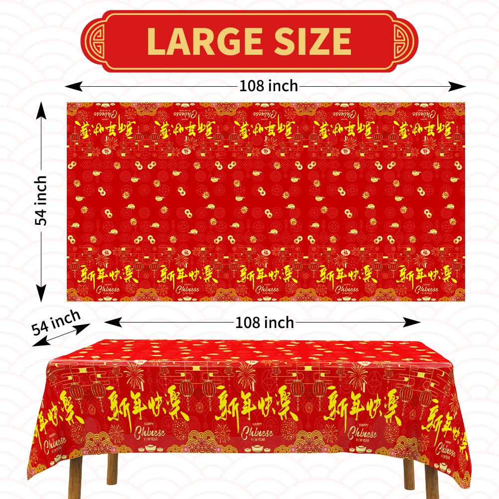 Labeol Chinese New Year Decorations 2025, 3 PCS Chinese New Year Tablecloth, 54"x108" Disposable Plastic Rectangle Happy Chinese New Year Table Cover for Chinese Spring Festival Party Decorations