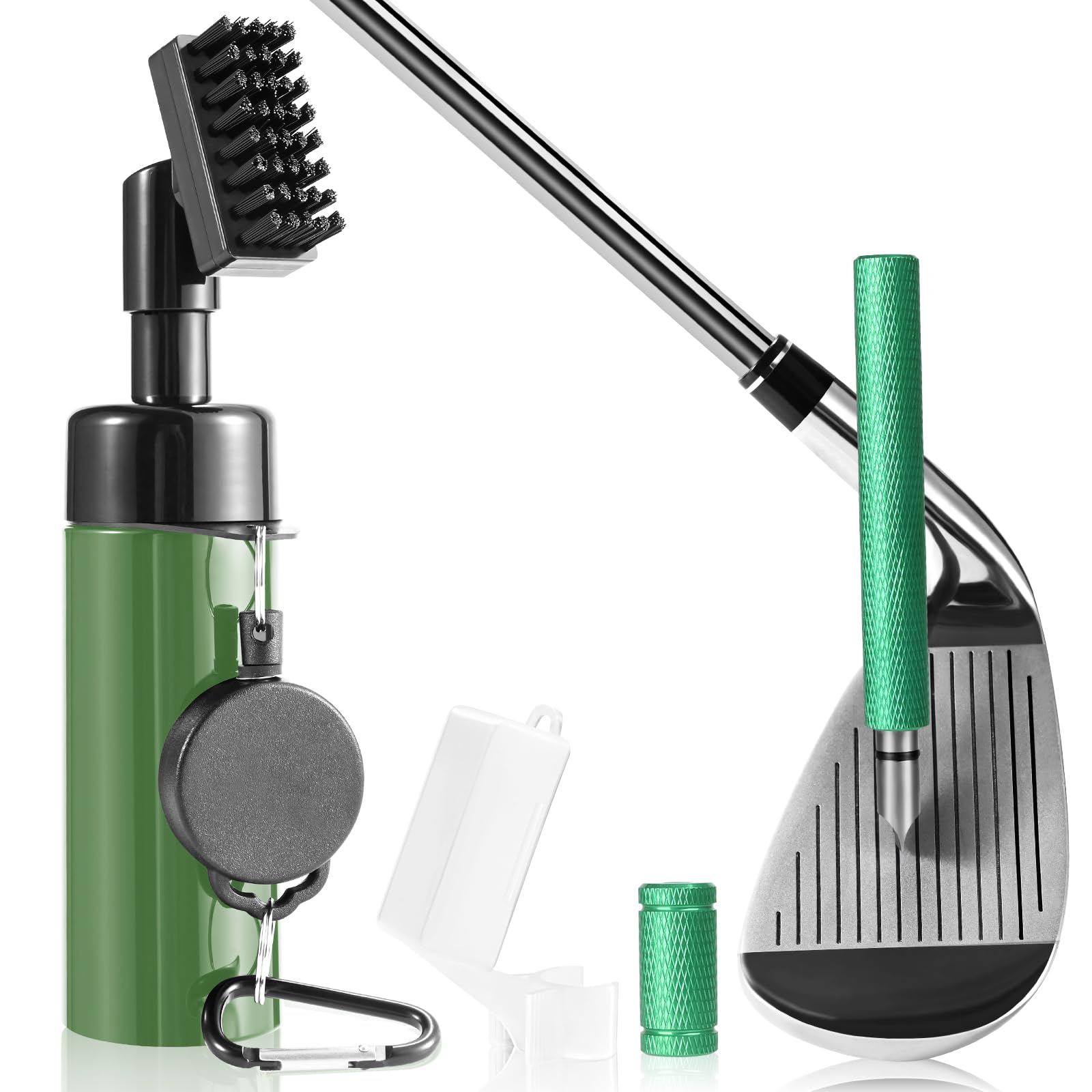 Pro Golf Club Cleaner Brush with Golf Groove Sharpener Tool 8 Inches Golf Water Brush with Retractable Clip Hold 5oz of Water Ideal Golf Accessories for Men/Women(Green)