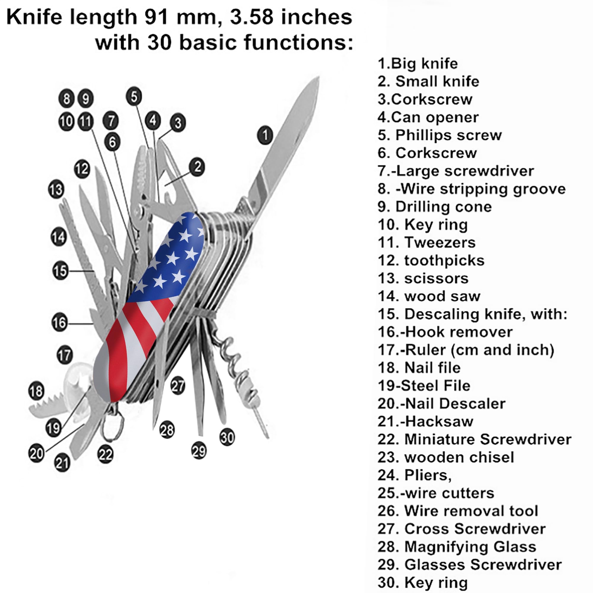 Swiss Eagle Premium Quality Classic Multi-Tool Army Knife - Packs 30 Tools Pocket knife - Multitool