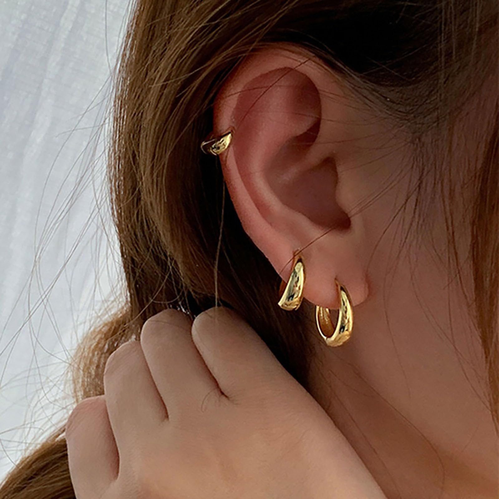 PANSHI Gold Hoop Earrings for Women Trendy Chunky Gold Earrings Huggie Dainty Earrings Gold Jewelry for Women Teen Girls Gifts