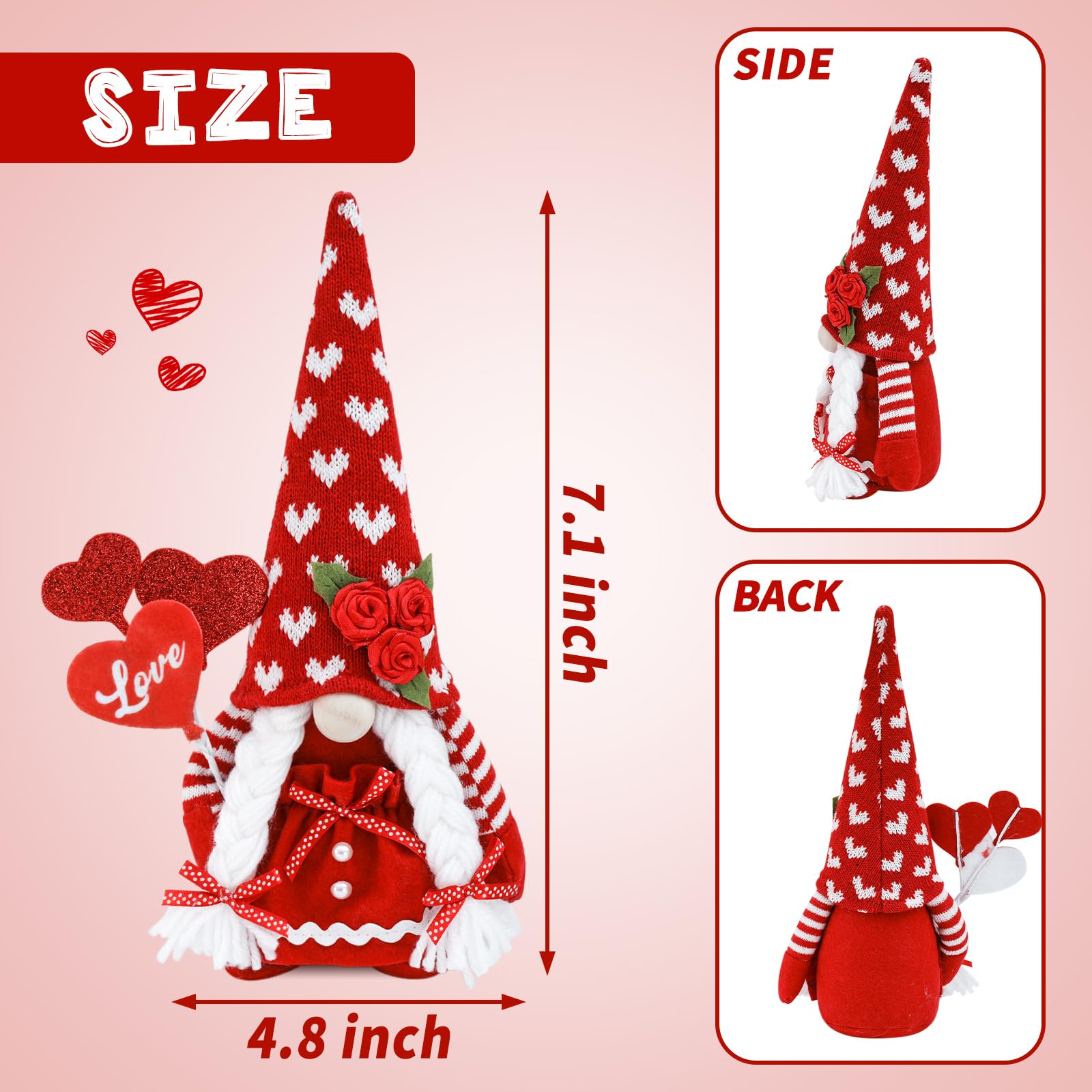 CRCZK Valentine's Day Gnome Decor 2 Pack Handmade Plush Swedish Gnomes Party Ornaments for Holiday Home Gifts Decorations