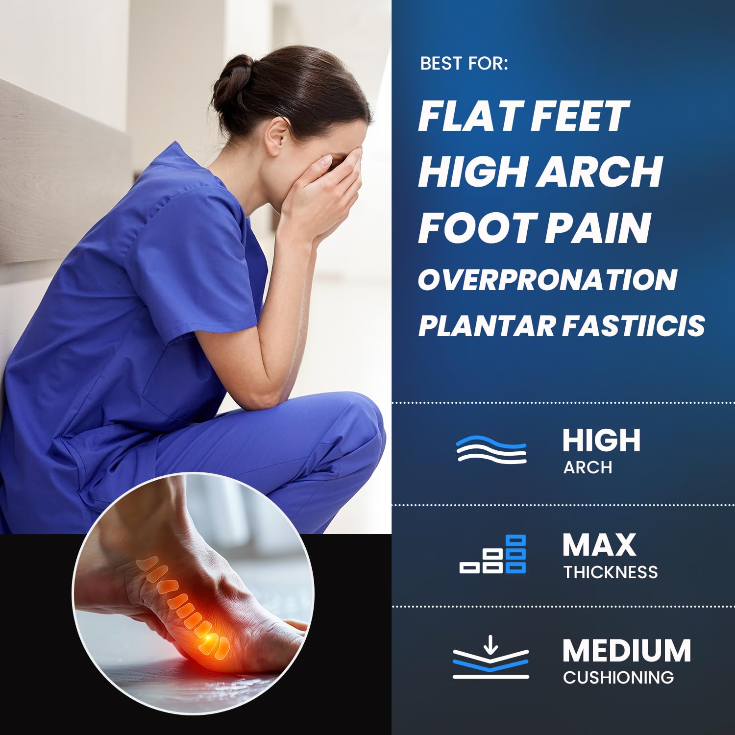 PCSsole Orthotic High Arch Support Insoles, Comfort Gel Work Boot Insert for Flat Feet, Plantar Fasciitis, Feet Pain, Heel Spur Pain,Metatarsalgia,Over Pronation for Men and Women