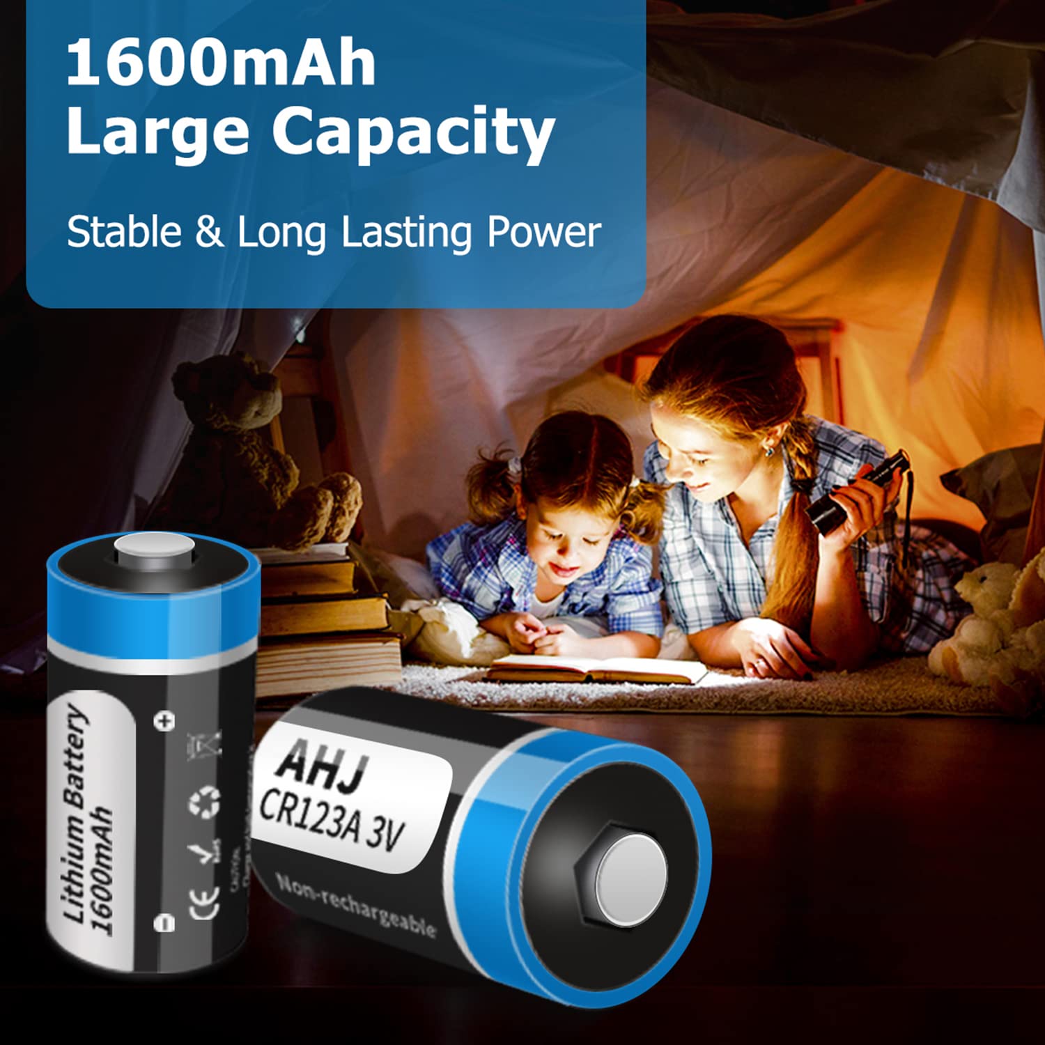 CR123A 3V Lithium Battery, 4 Pack 1600mAh CR123 CR17345 Battery with 10-Year Shelf Life UL Certification for Flashlight Alarm System etc, Non-Rechargeable, NOT for Arlo