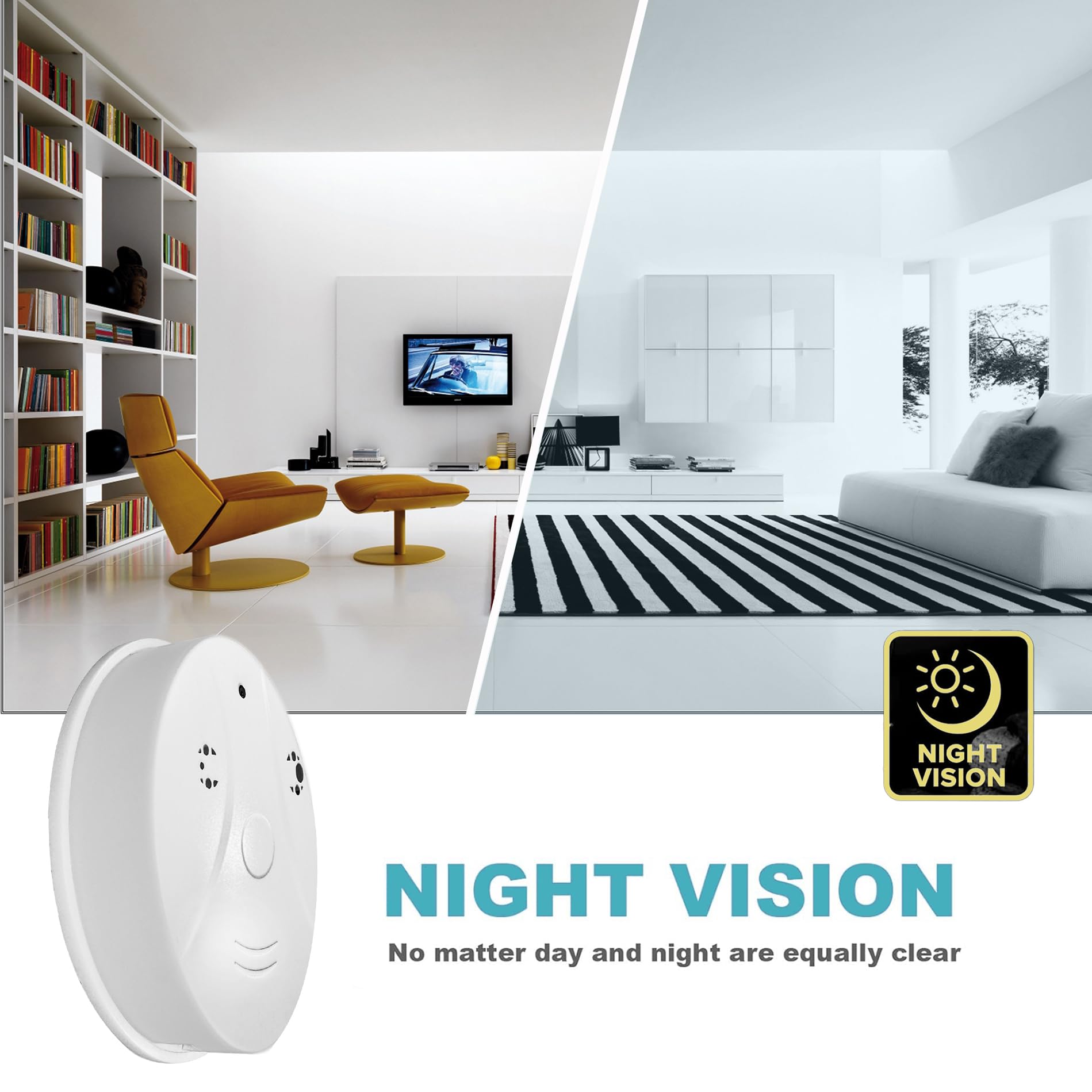 YUSYING Home Security Camera 1080P Indoor with Smoke Detector, WiFi Smart Nanny Camera with Night Vision and Motion Detection for Home,Business