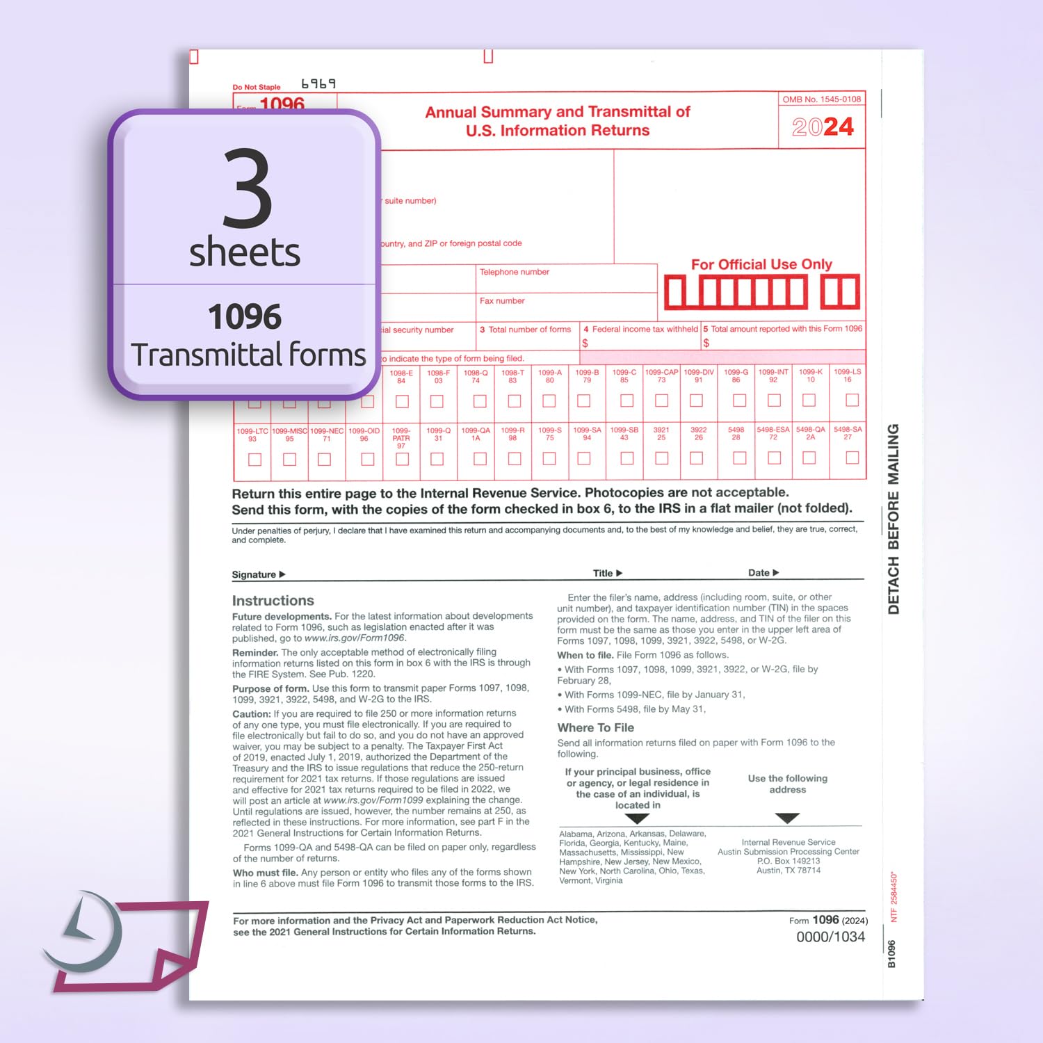 NextDayLabels 1099 MISC Forms for 2024, 4-Part Tax Forms, Vendor Kit of 25 Laser Forms and 25 Self-Seal Envelopes, Forms Designed for QuickBooks and Other Accounting Software