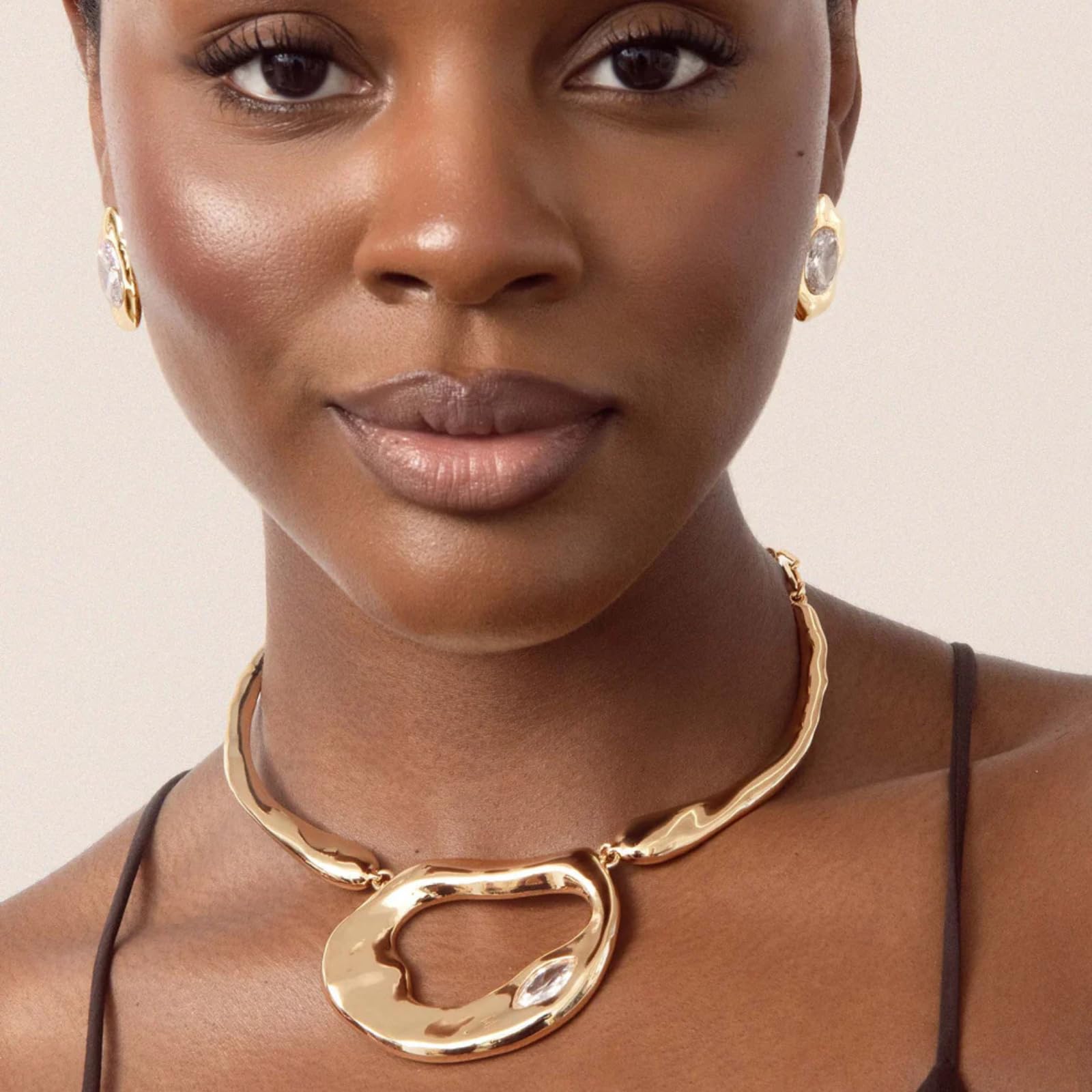 Ettika Molten Marquise Necklace. Choker Necklace For Women. 18K Gold Plated and Crystal Jewelry, Gifts for Women