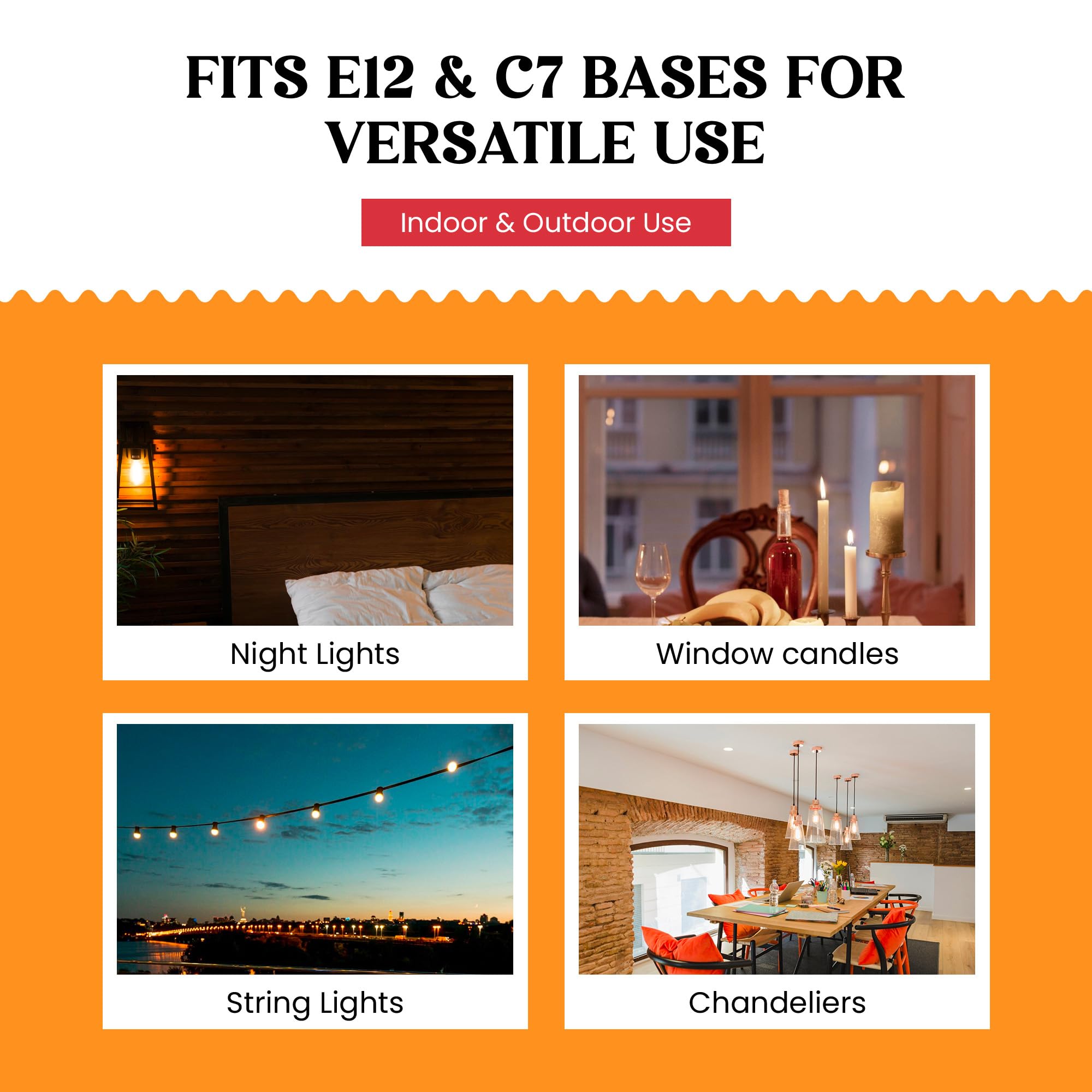 Creative Hobbies® Replacement Light Bulbs for Electric Candle Lamps, Window Candles, & Chandeliers - 7 Watt Candelabra (E12), Clear Incandescent, Steady Burning, 120v 7w Bulb - Pack of 12