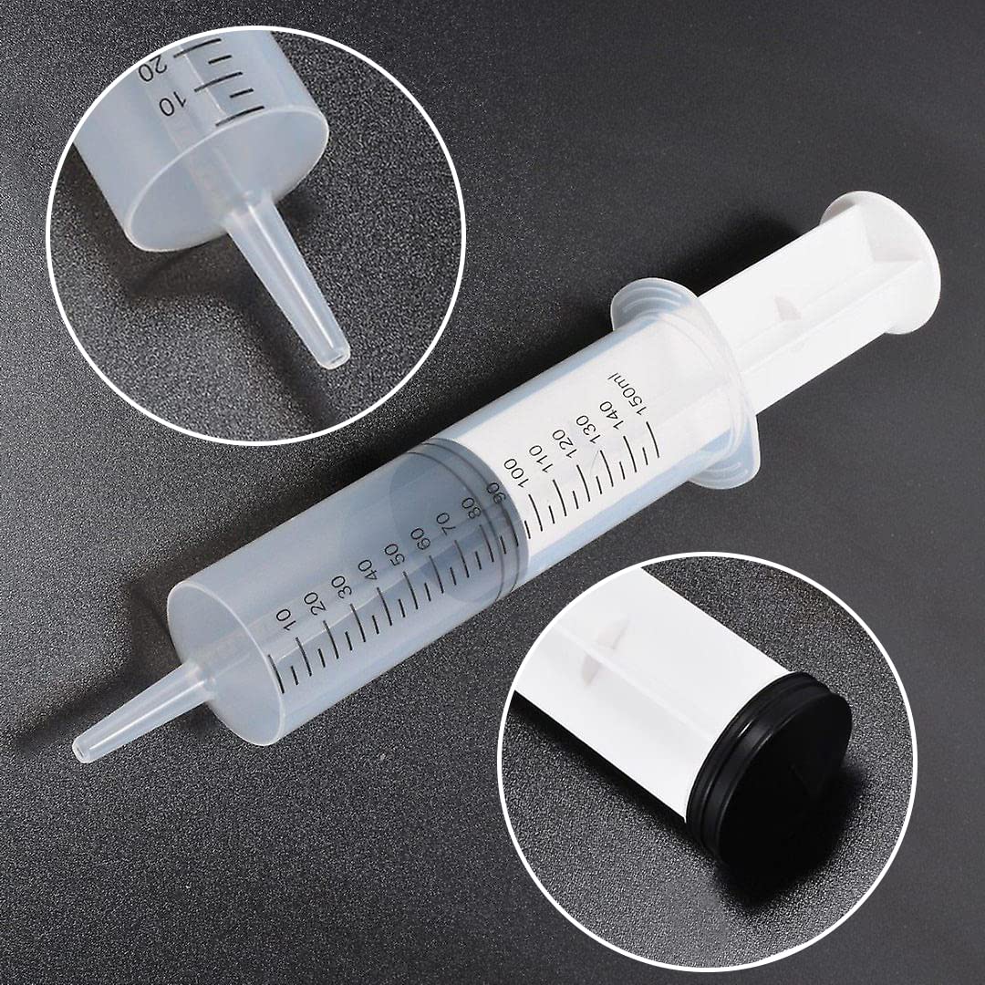 4 Pack 150ml/cc Large Syringe with Cap, Individually Sterile Sealed Plastic Liquid Syringes with Measurement for Scientific Labs, Measuring Liquids, Feed Pets, Oil or Glue Applicator