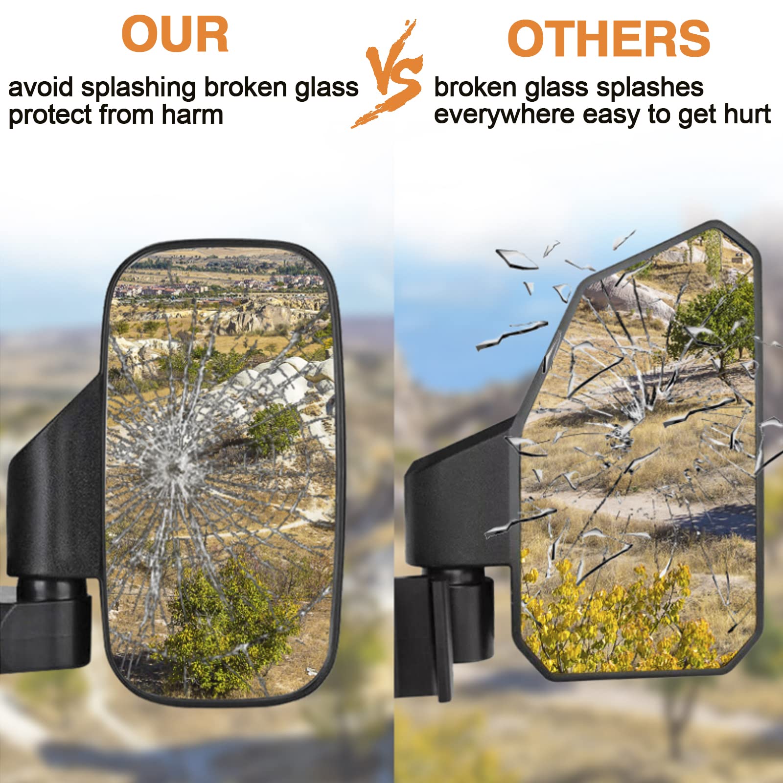 UTV Side Rear View Mirror With 1.75" to 2" Roll Bar Cage Compatible with Polaris RZR Honda Pioneer Yamaha Rhino Kawasaki Teryx, With Center View Mirror