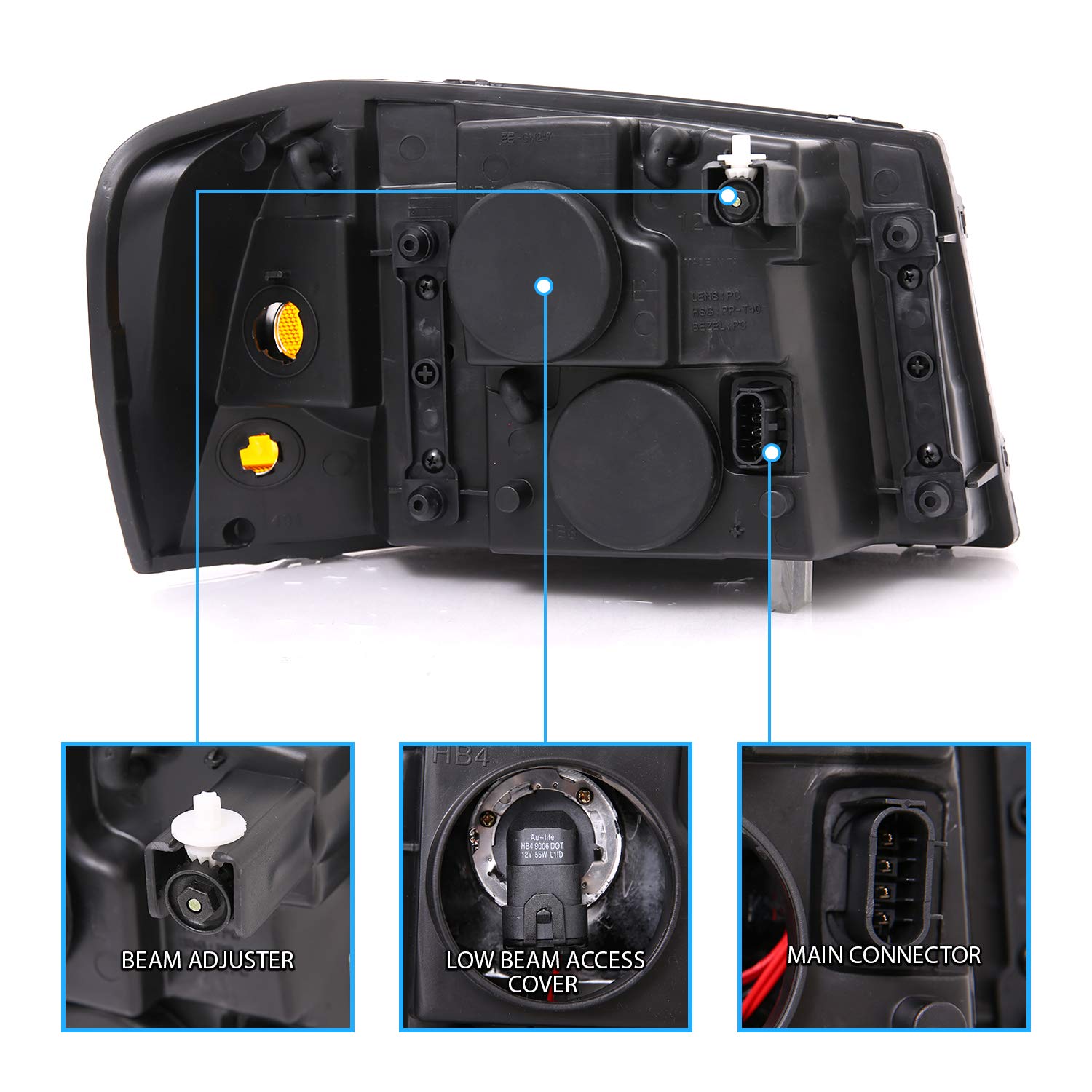 AmeriLite Black Replacement Headlights Set For GMC Envoy - Passenger and Driver Side with Hi/Lo Beam Bulbs