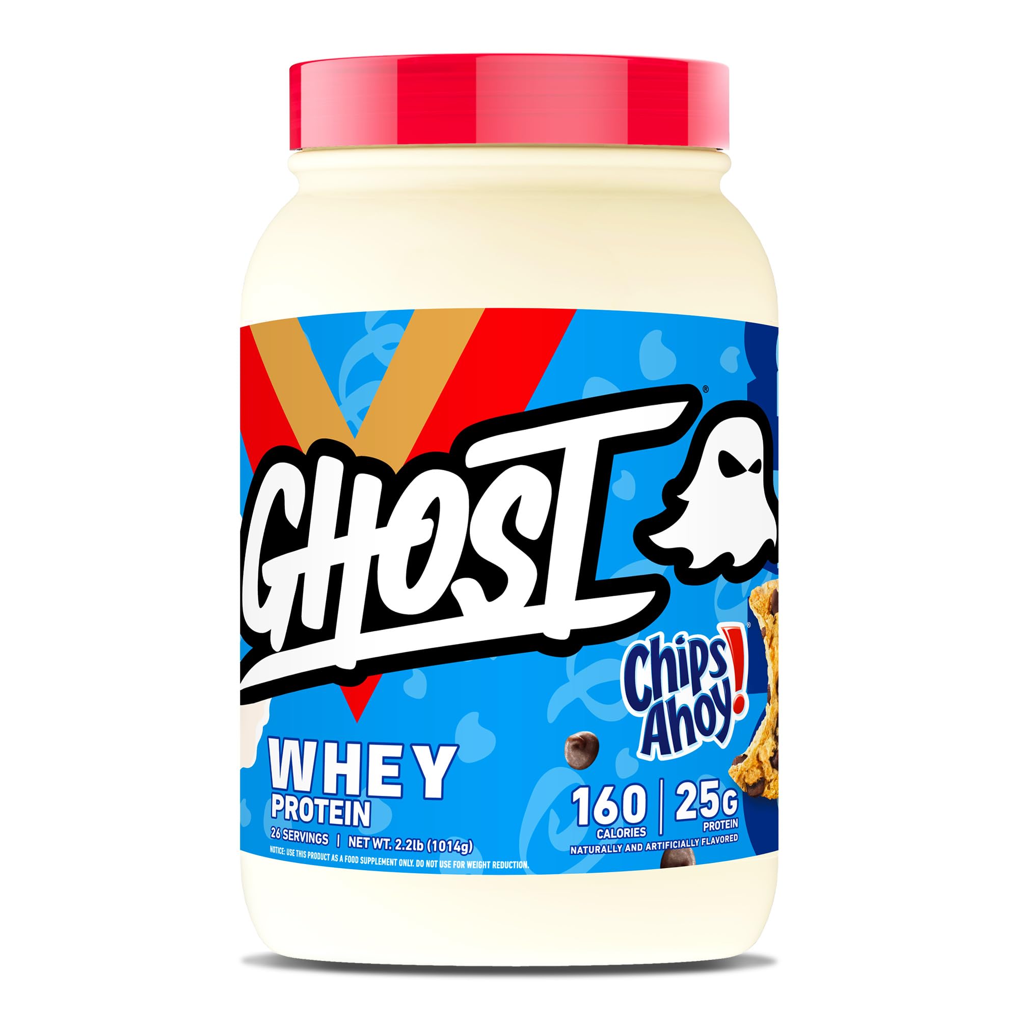 GHOST Whey Protein Powder, Chips Ahoy - 2LB Tub, 25G of Protein - Chocolate Chip Cookie Flavored Isolate, Concentrate & Hydrolyzed Whey Protein Blend