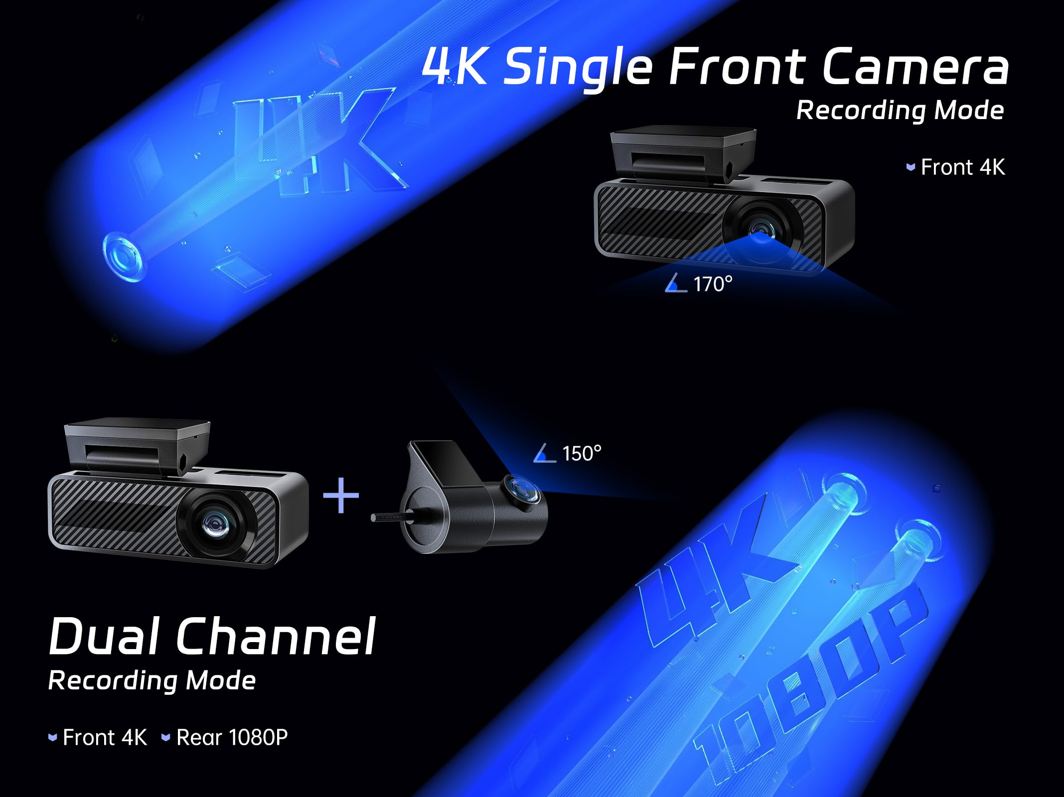 4K Dash Cam Front and Rear, 64GB SD Card, Pelsee 4K+1080P Dual Dash Camera for Cars, Wi-Fi & App Control, 1.5’’IPS Display Car Camera, Voice Control, Night Vision, 24H Parking Mode, G-Sensor