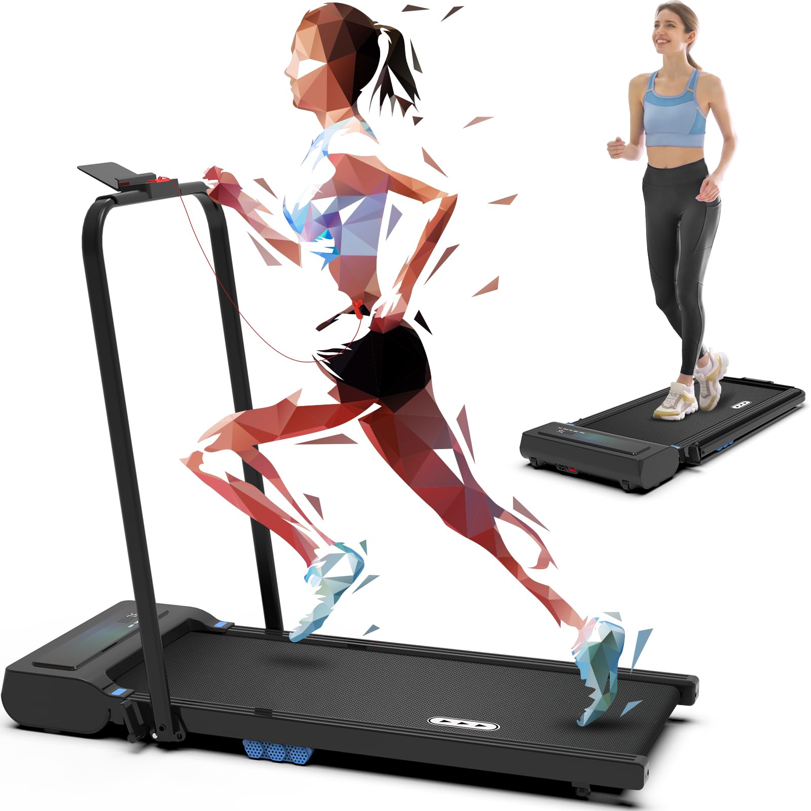 CIIHI Walking Pad Under Desk Treadmill- 2 in 1 Folding Treadmill with 0.6-7.6 Mph - Portable Foldable Treadmill for Home Office, Free-Installation with 265 lbs Capacity