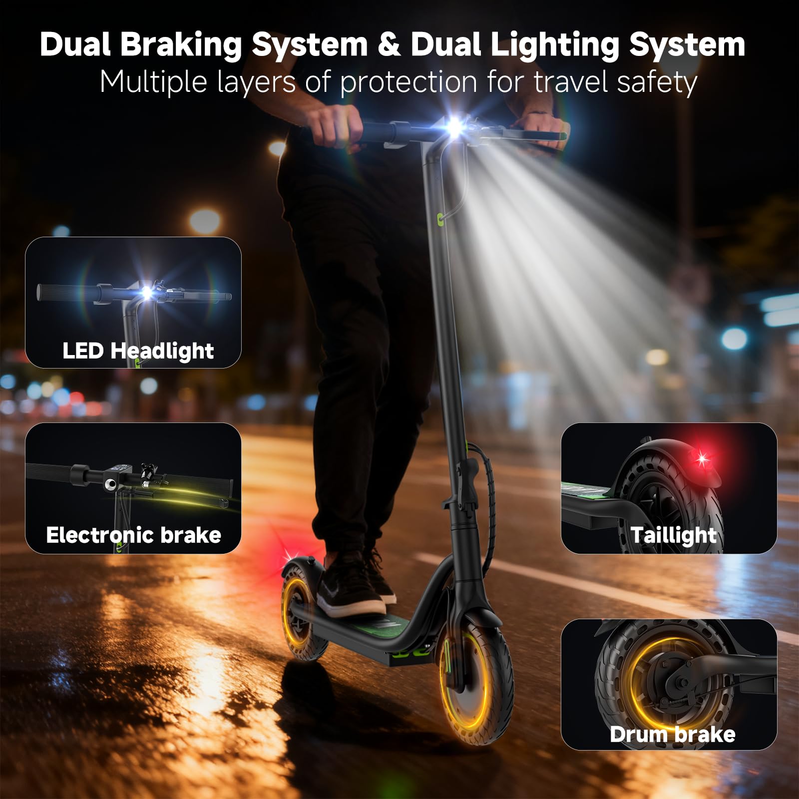 WERHY Electric Scooter, 350W/500W Powerful Motor, 19/22 MPH Max Speed, 15/23 Miles Range, Lightweight Foldable Kick Scooter with Dual Braking Systems, Smart APP