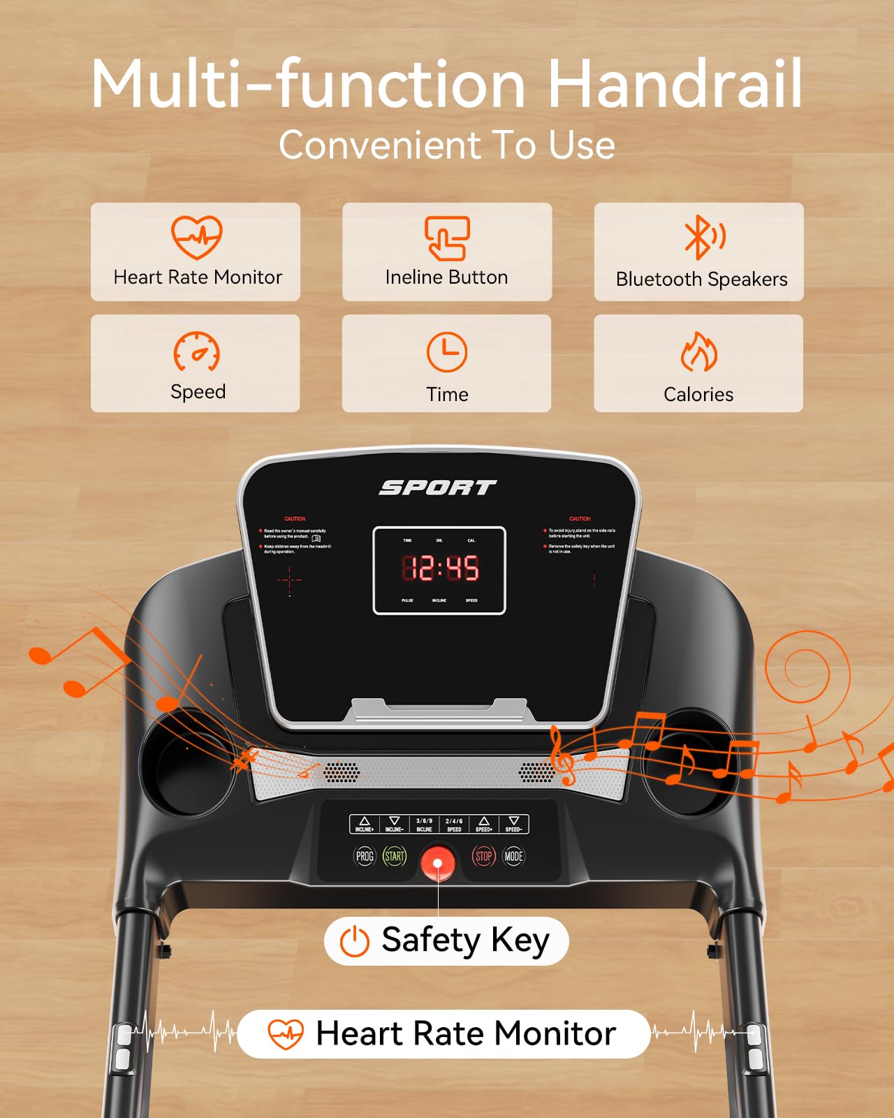 Treadmill for Home, 3.0HP Folding Treadmill with Incline, 300 lbs Capacity, Bluetooth & Heart Rate Sensor, Space-Saving Design