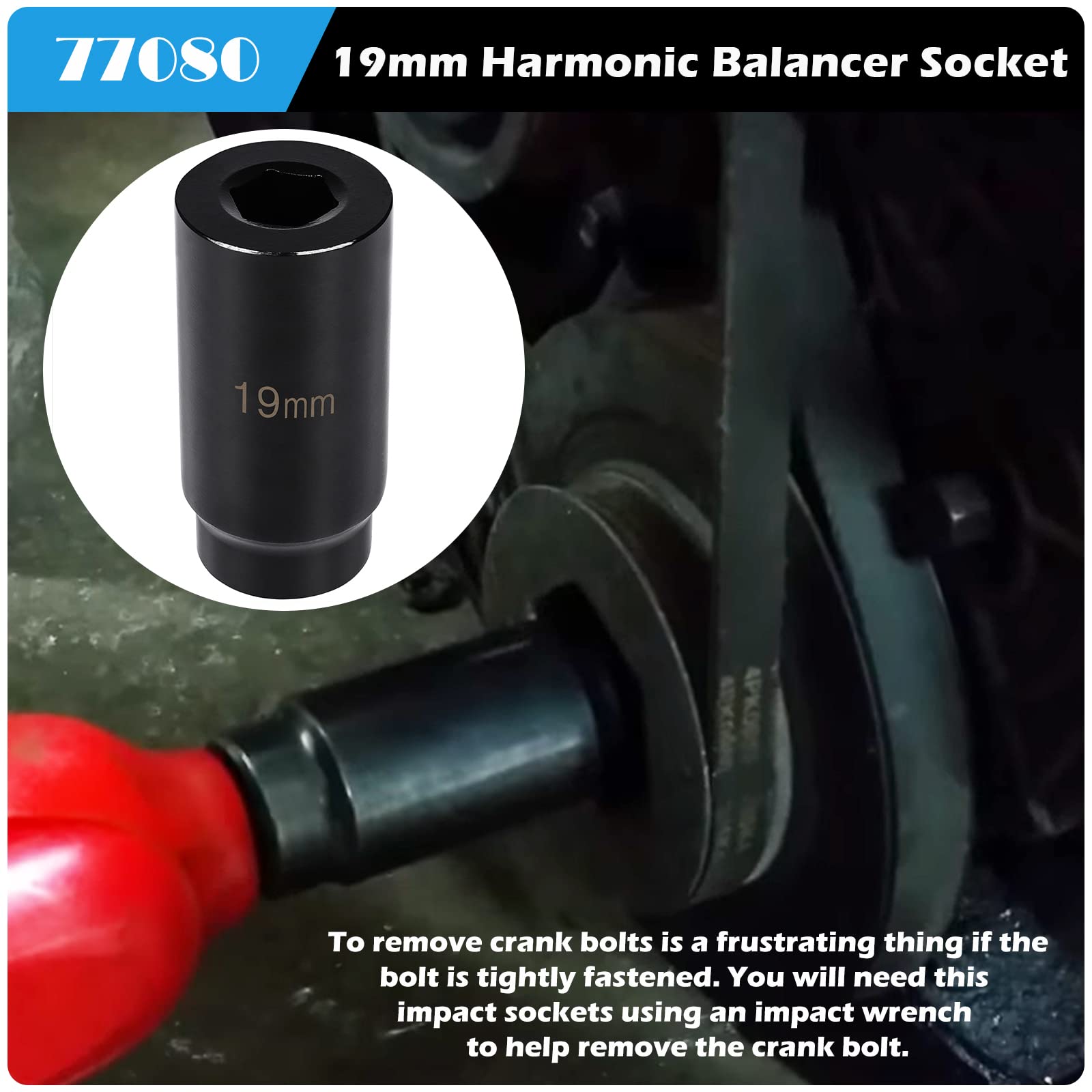 19 mm Harmonic Balancer Socket & 50mm Crankshaft Crank Pulley Wrench Holder for Honda and Acura Engines
