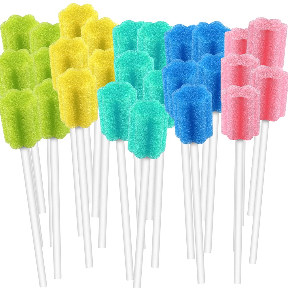 250 Count Unflavored Disposable Oral Swabs, Tooth Shape for Oral Cavity Cleaning Sponge Swab Individually Wrapped - 5 Colors