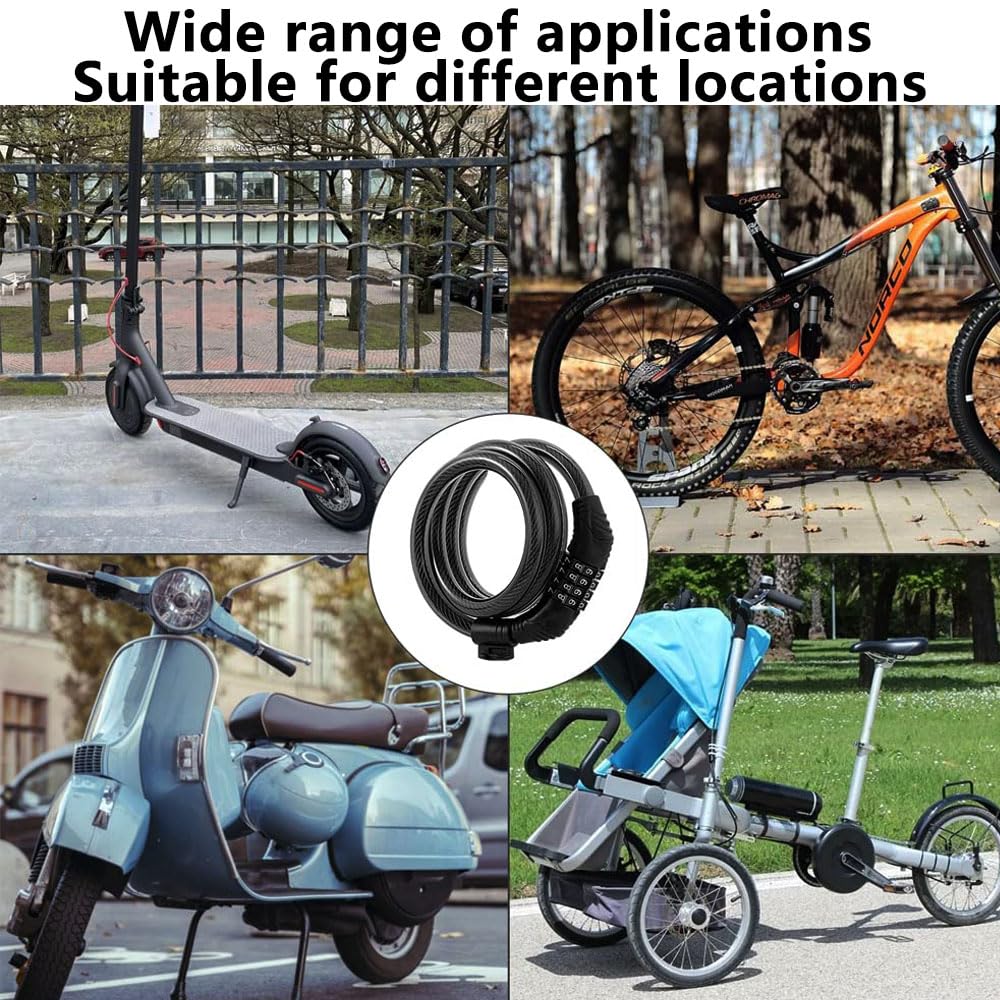 E Scooter Lock,Bike Lock Combination Lock Cable Compatible for Xiaomi M365/Max/GXL/Ninebot/Segway Scooter/Moto/Bicycle Lock 4ft Long/0.472In Scooter Anti-Theft Ideal Lock 4-Digit/12 Metal Cables Lock