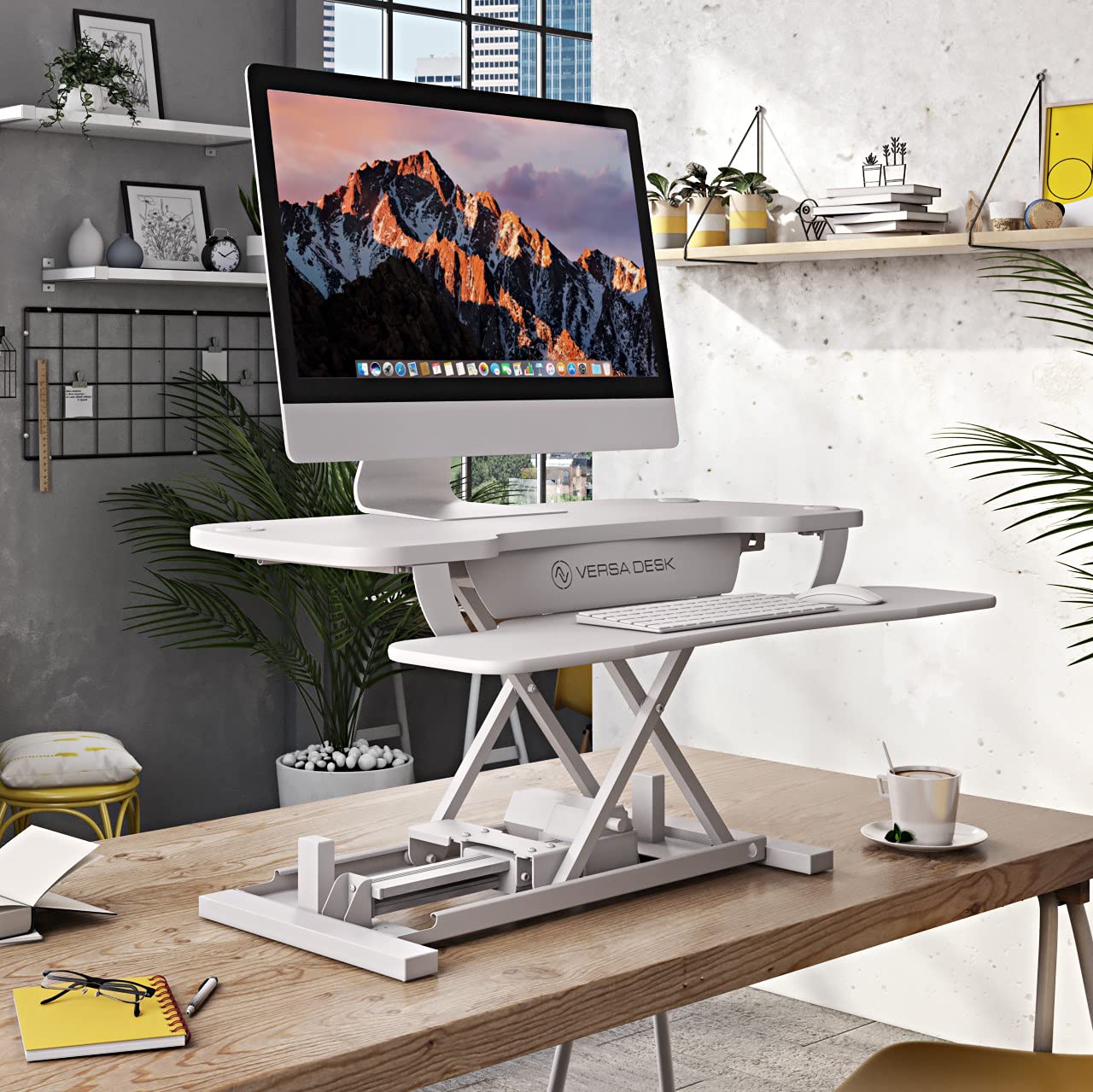 VERSADESK® PowerPro 36” x 24” Standing Desk Converter | 36 Inch Electric Height Adjustable Sit to Stand Desk Riser w/Keyboard Tray & USB Hub - Ergonomic Workstation for Home & Office, White