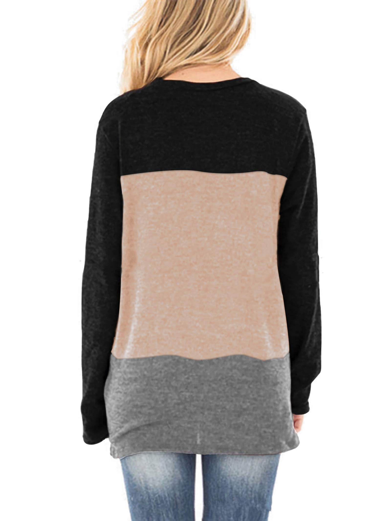 SAMPEEL Womens Sweaters Fall Tops Cute Color Block Sweatshirts Soft Black XL