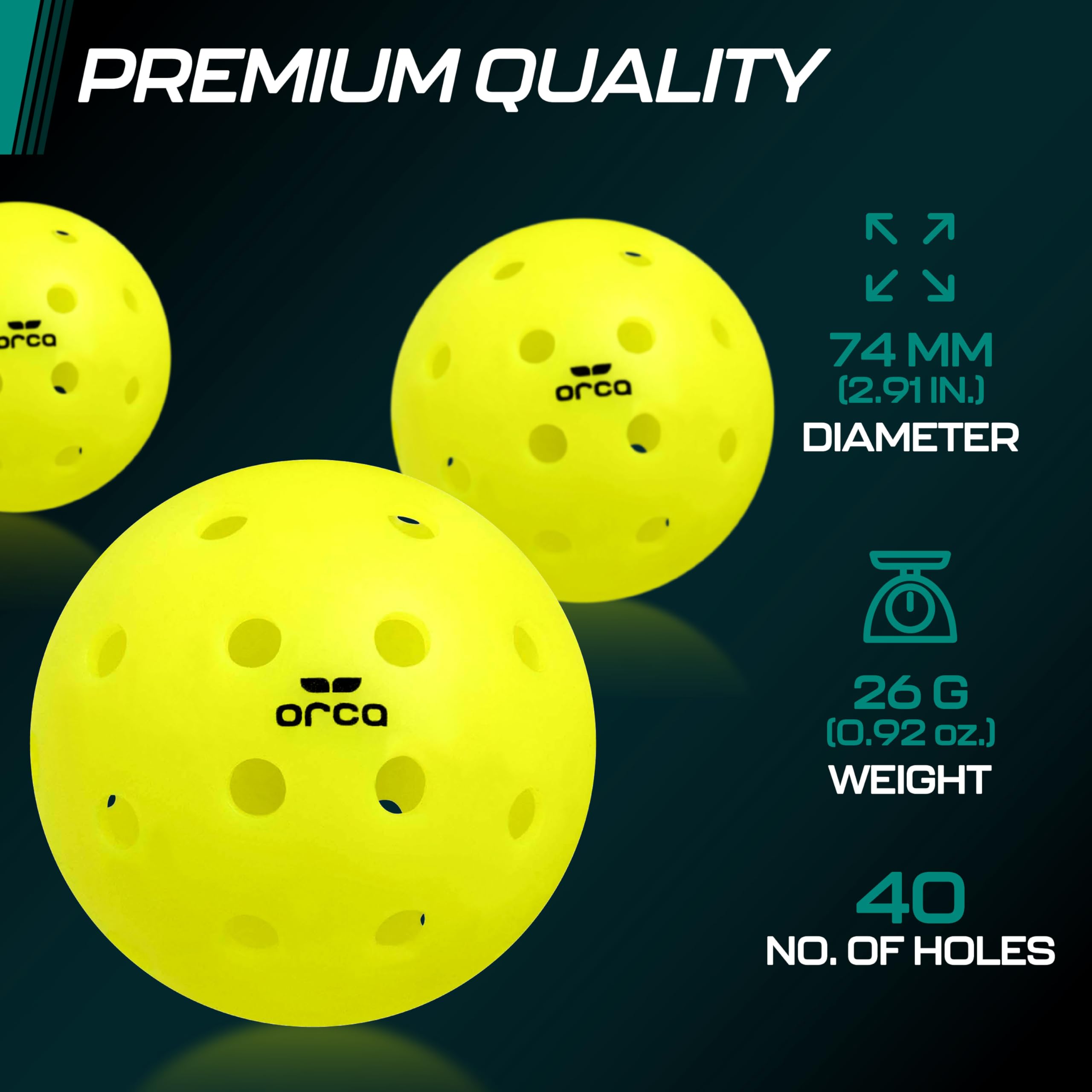 Orca Pickleballs Pi 40, Outdoor 6 Pack, USAPA Approved Official Size 40 Hole Crack-Resistant Ball, Perfect for Tournament Hard-Court Surfaces