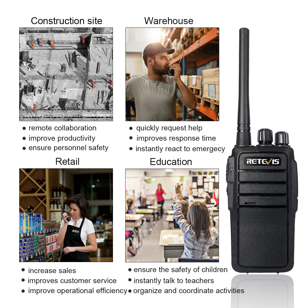 Retevis RT21 Walkie Talkies 20 Pack,Two Way Radio Long Range Rechargeable,Rugged 2 Way Radios,Stable Strong Signal,for Business Education Manufacturing