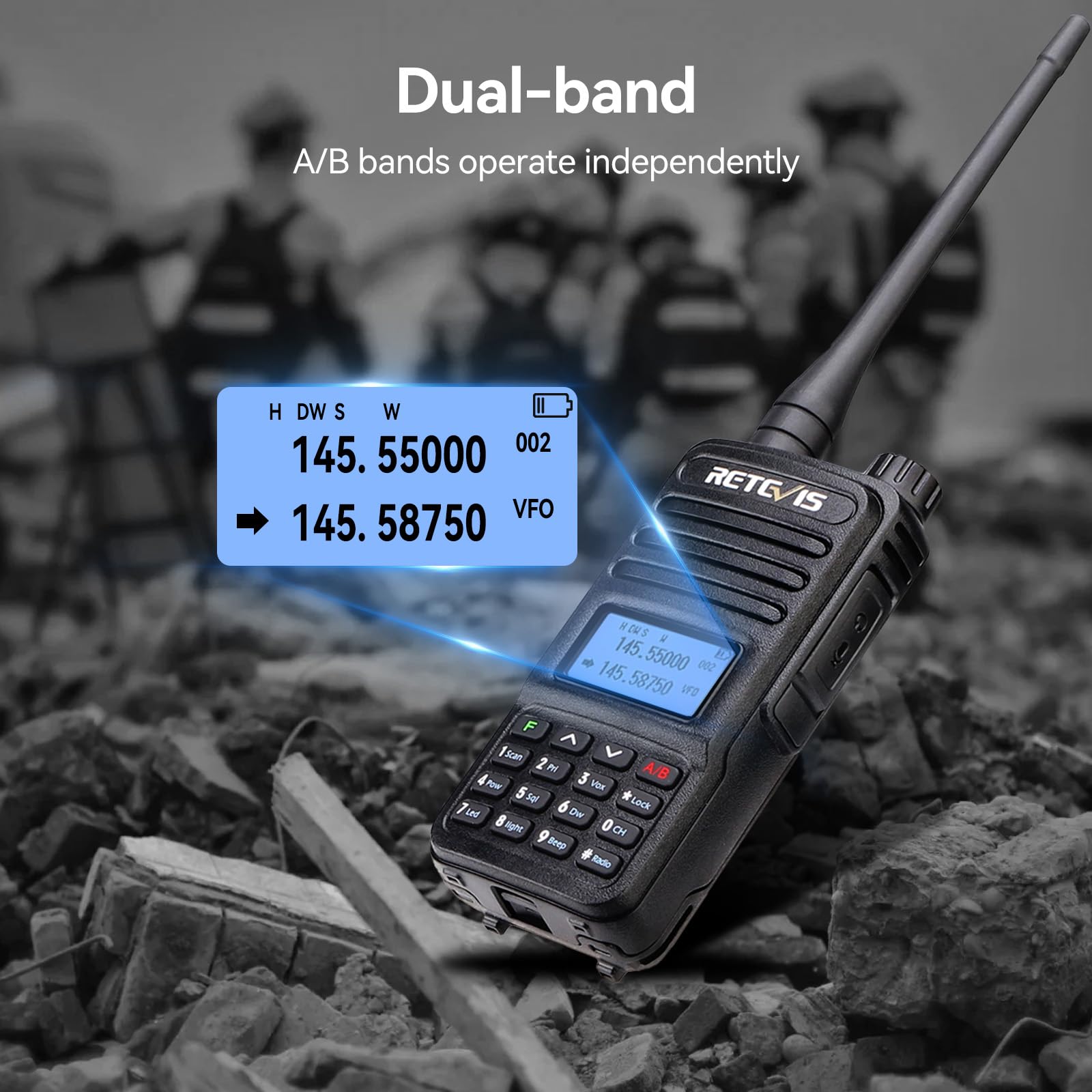 Retevis RT85 Ham Radios Long Range,Rechargeable Walkie Talkies,High Power,Built in VFO,DTMF,VOX,Emergency Alarm,Flashlight,Dual Band Radio for Family Survival Gear Camping Hunting (2 Pack)