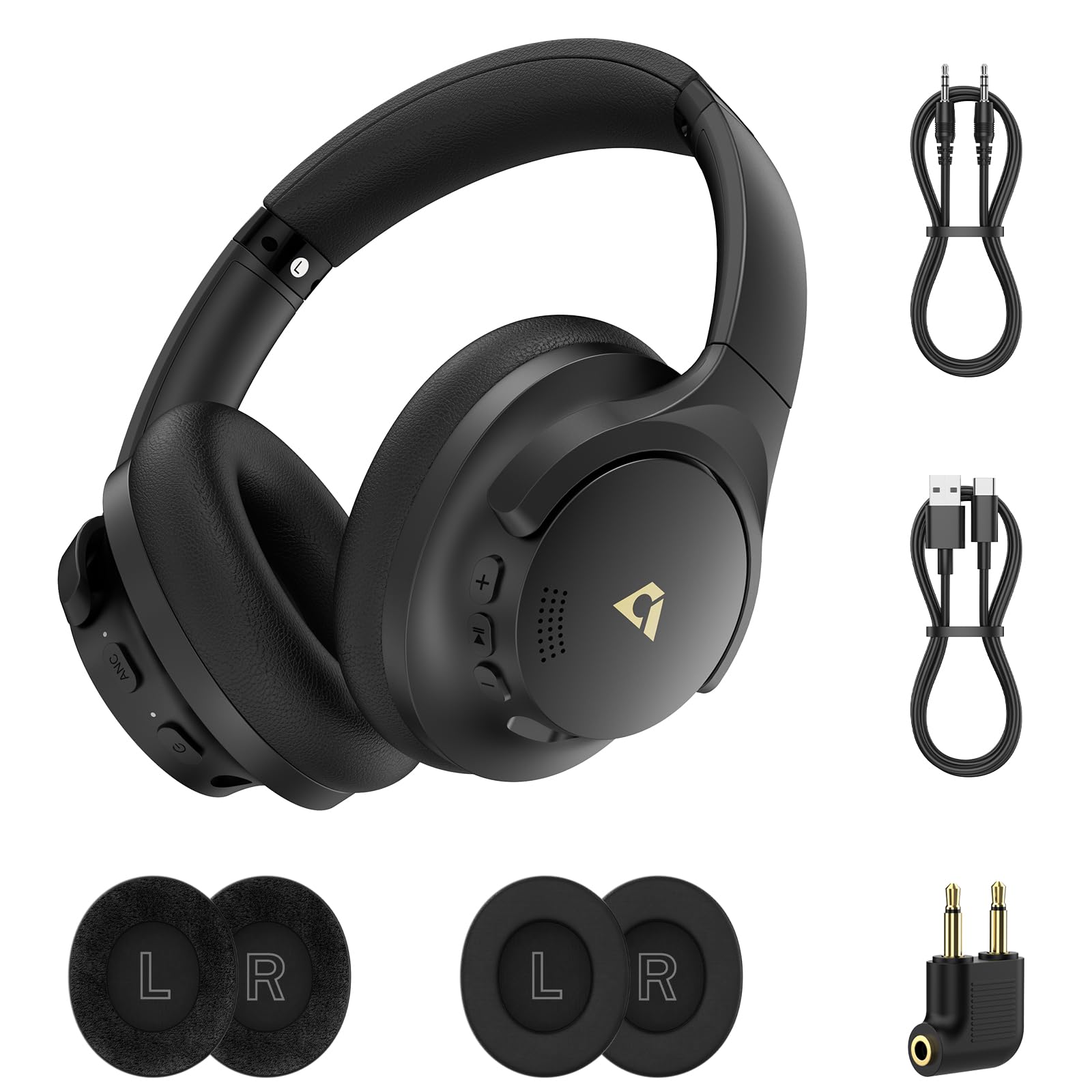 1Mii Hybrid Active Noise Cancelling Headphones, LDAC Hi-Res Audio Bluetooth Over Ear Headphones Wireless & Wired,75H Playtime, with 3 Pairs Comfort Fit & Foldable Ear Cups, for Home Office Travel