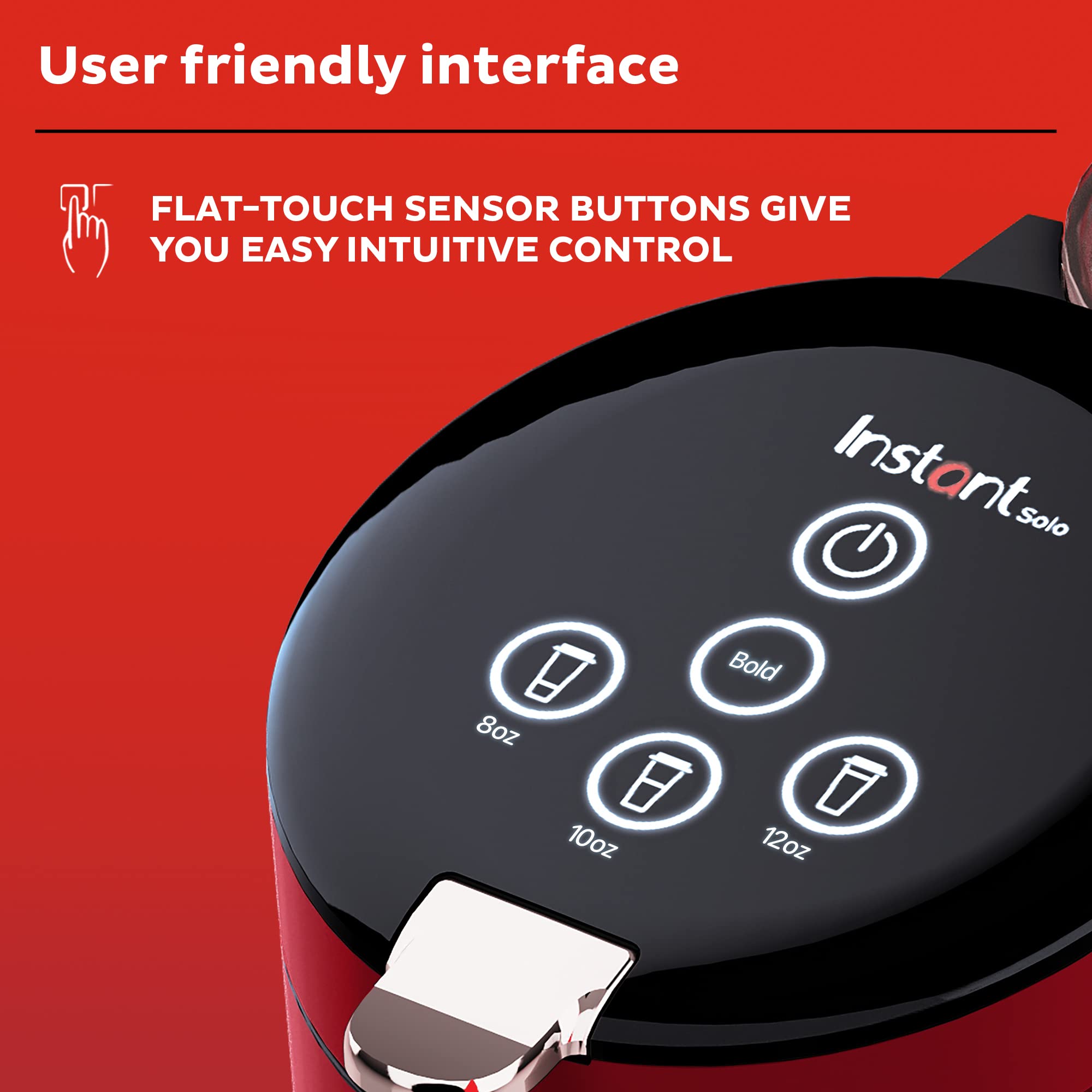 Instant Solo Single Serve Coffee Maker, From the Makers of Pot, K-Cup Pod Compatible Brewer, Includes Reusable & Bold Setting, Brew 8 to 12oz., 40oz. Water Reservoir, Red