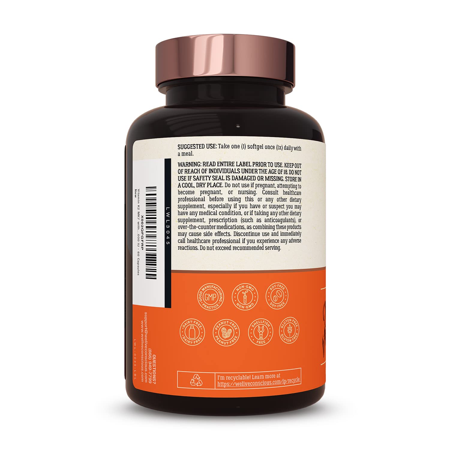 Live Conscious Vitamin K2 MK7 with D3 Supplement | Bone & Heart Health Support - Patented Vitamin K & Vitamin D3 5000 IU - 60 Softgels