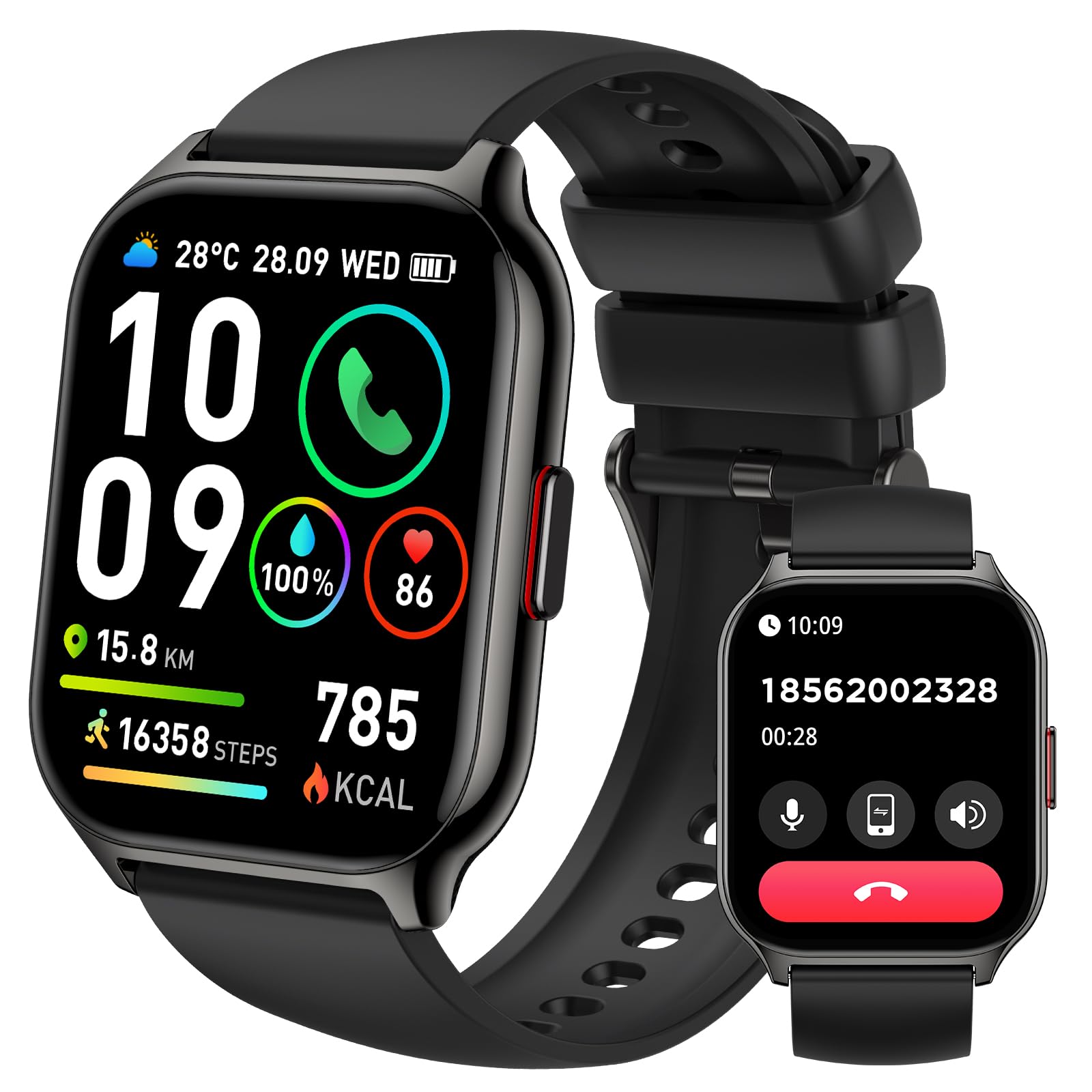 SKG Smart Watch for Men Women(Answer/Make Call) 1.95" Smartwatch for Android iPhone, 123+ Sports Fitness Tracker with Game/Calculator/Weather IP68 Waterproof Sleep Monitor, V7-2 Black