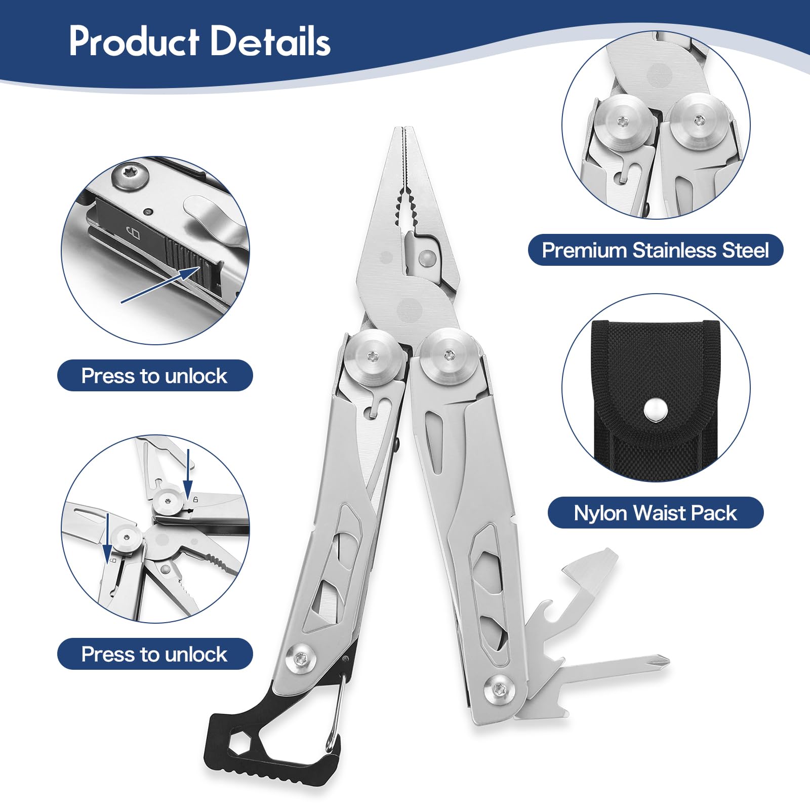 Multitool 11 in 1 Multi Function Pliers Folding Pocket Tool with Sheath Camo Portable Durable Stainless Steel Outdoor Tool,Durable and Lightweight EDC Gifts for Men Grandpa Husband