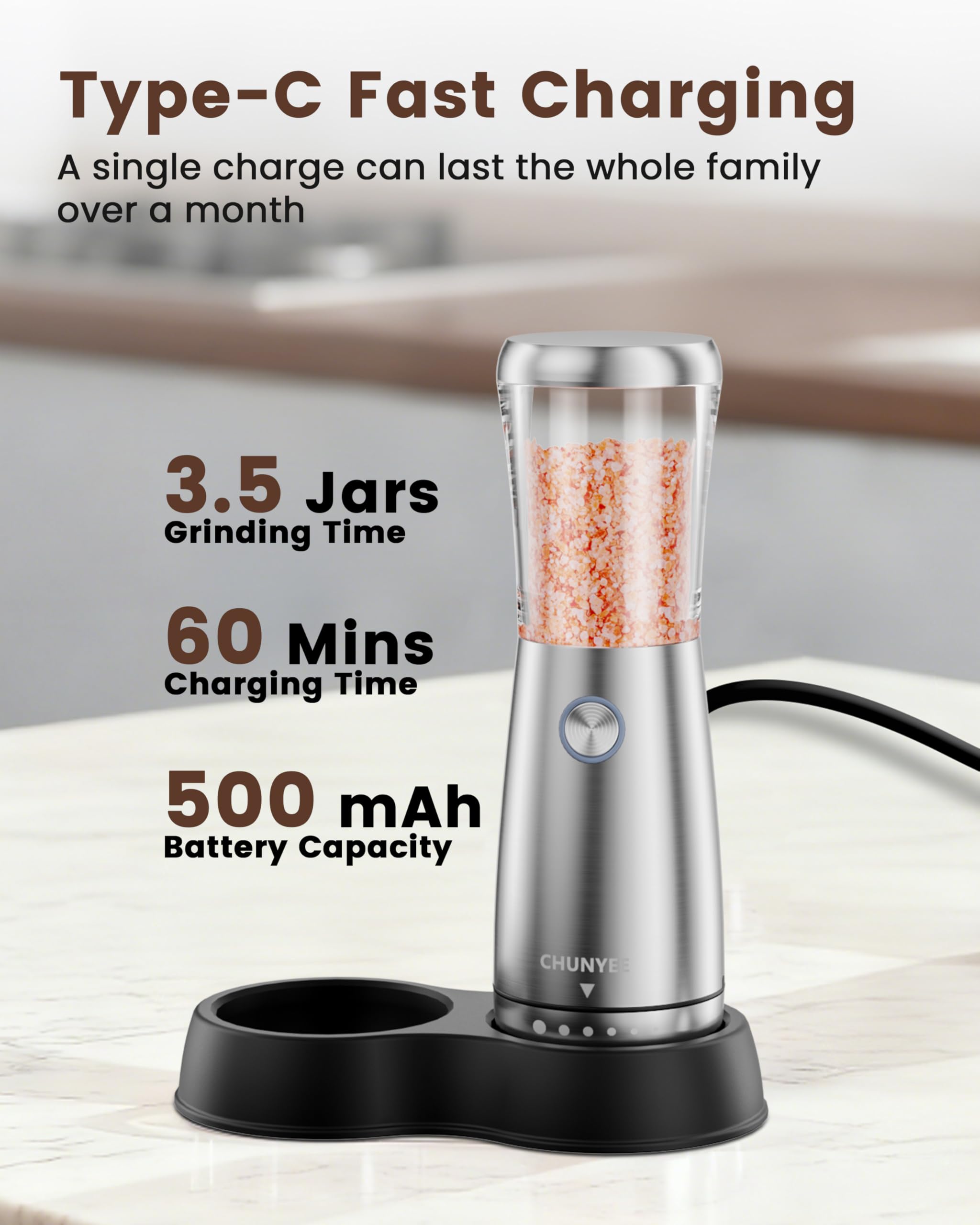 Electric Salt and Pepper Grinder Set - Automatic Stainless Steel Rechargeable Salt and Pepper Grinder Set with Storage Base, Large Capacity, LED Light & Adjustable Coarseness, Ideal Kitchen Gadget