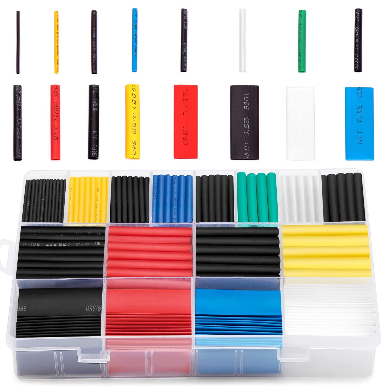 Ginsco 580 pcs 2:1 Heat Shrink Tubing Kit 6 Colors 11 Sizes Assorted Sleeving Tube Wrap Cable Wire Kit for DIY