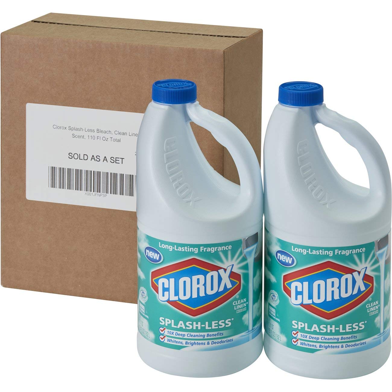 Clorox Splash-Less Bleach, Clean Linen Scent, 55 Ounces, Pack of Two (110 Ounces Total)