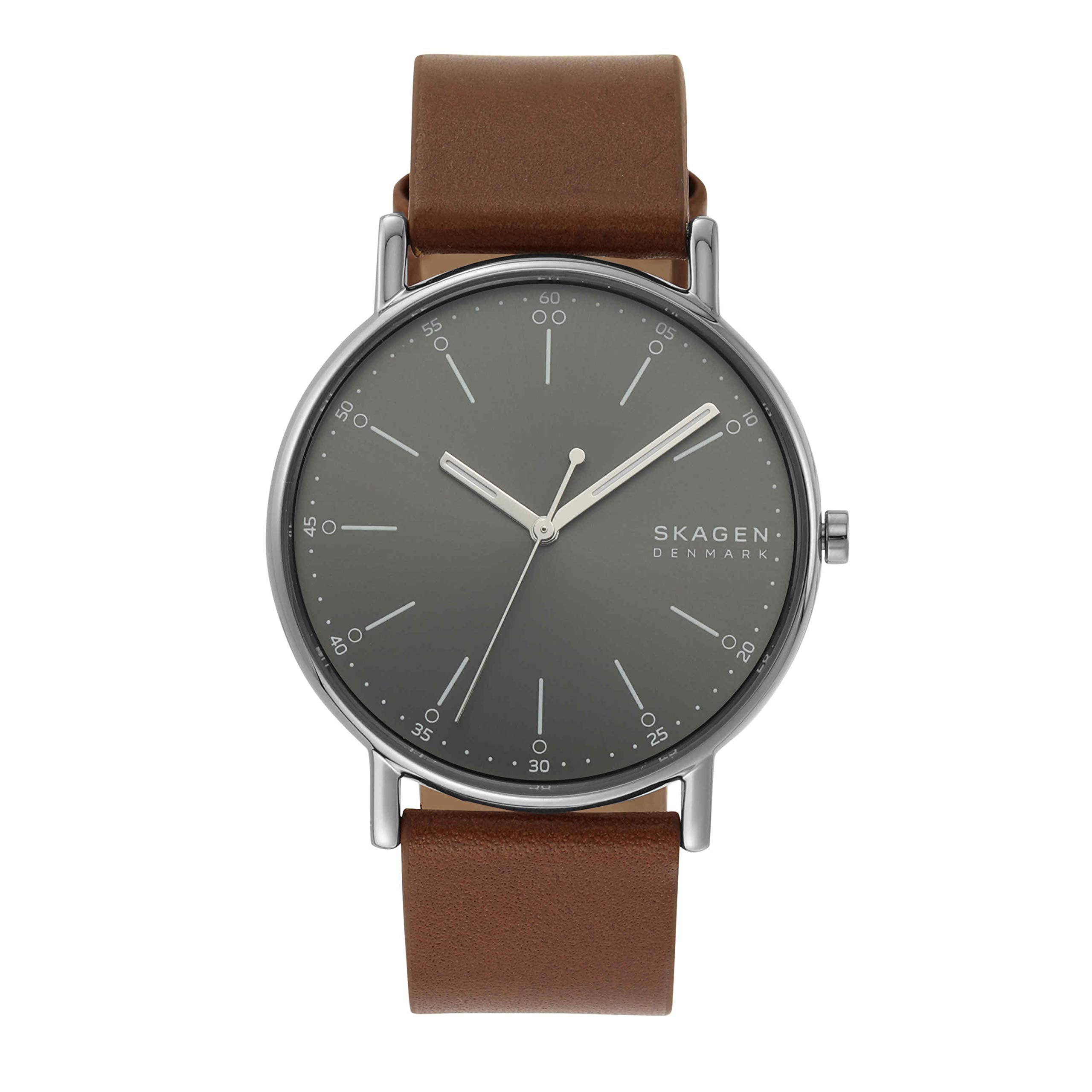 Skagen Men's Signatur Three-Hand Silver Stainless Steel and Brown Leather Band Watch (Model: SKW6578)