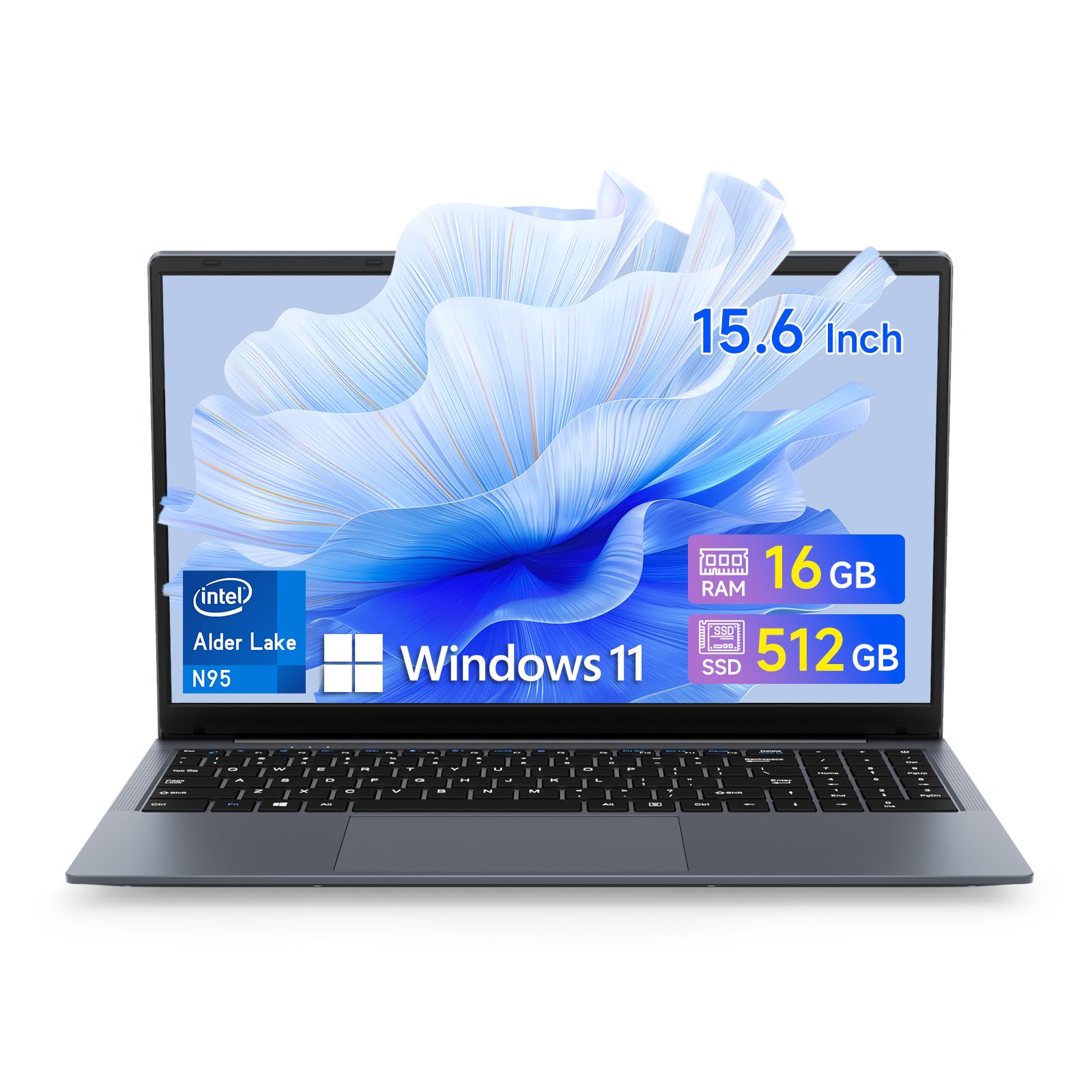 Bmax 15.6" Laptop, 16GB RAM 512GB SSD, Intel N95 Quad-Core Processor(up to 3.4GHz), 15.6" FHD IPS Display, Window 11 Laptop, HDMI, WiFi 5, BT 5.0, USB3.0, Long Battery Life, Light&Thin Gaming Laptop