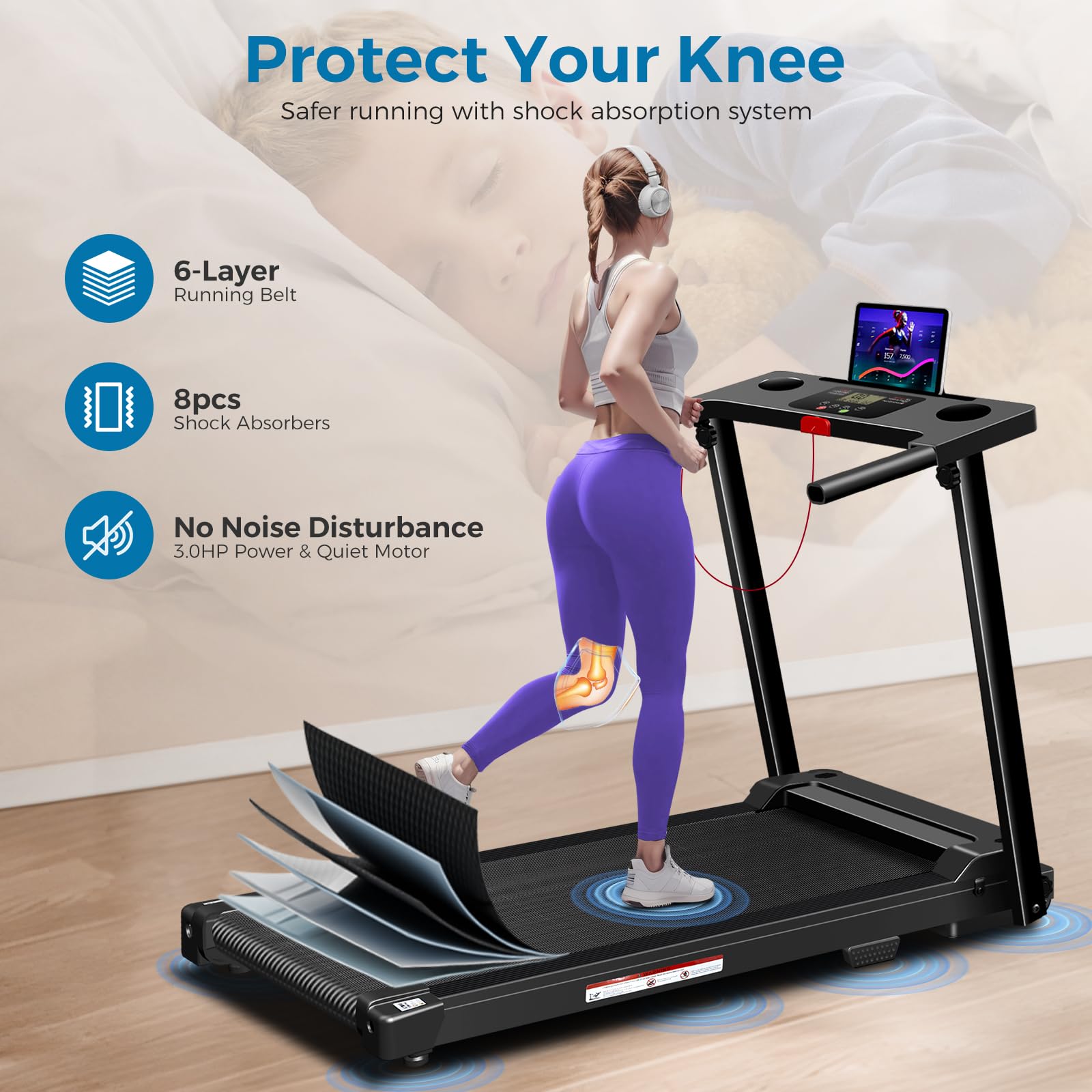 Treadmill with Handles, 2025 Upgraded Small Treadmills Home, Portable Electric Treadmills for Home 300 lbs Capacity,Walking Pad Treadmill,Lightweight Folding Foldable Walking Pad with LED Display
