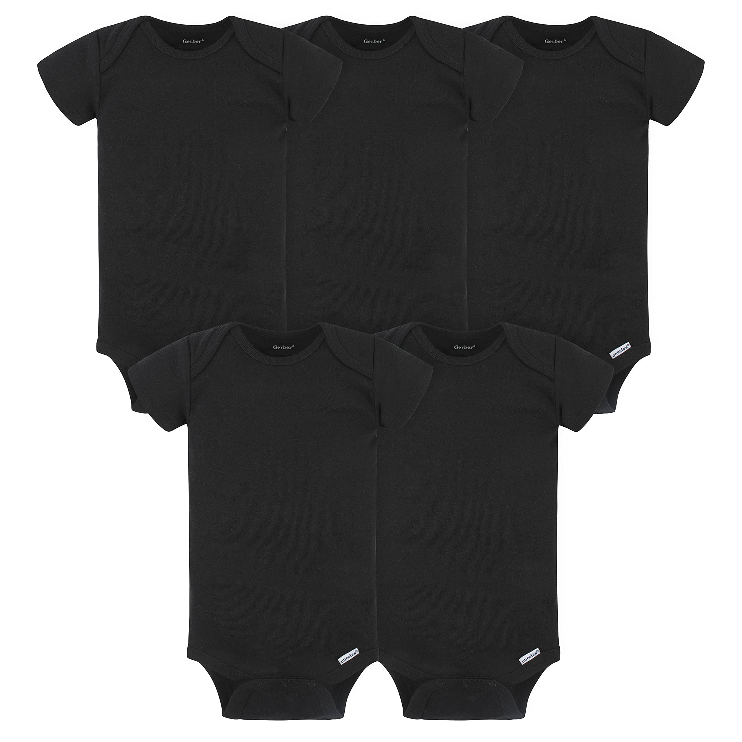 Gerber Baby 5-Pack Solid Onesies Bodysuits, Black, 0-3 Months