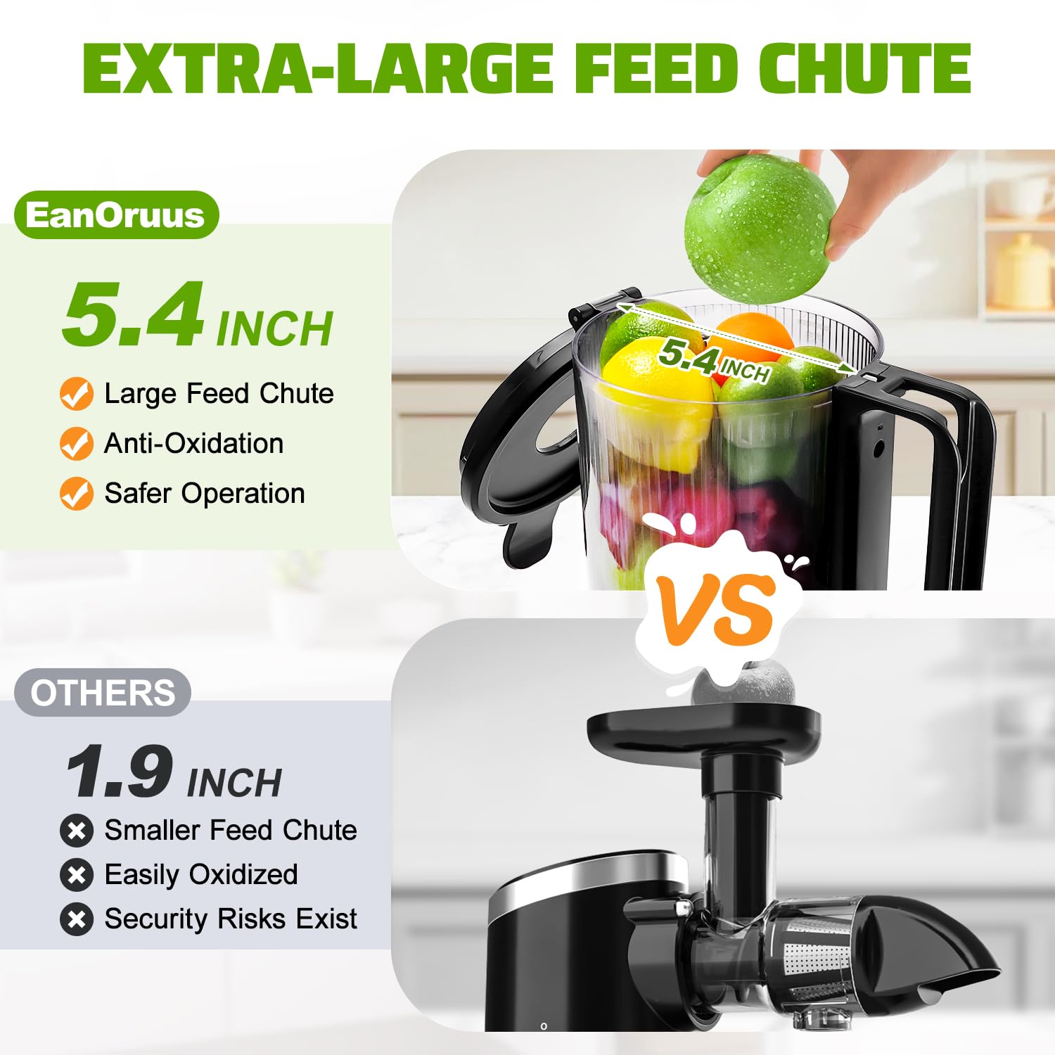 Cold Press Juicer, 5.4" Wide Feed Chute Juice Extractor Machine with 400W, High Juice Yield, Slow Masticating Juicer for Whole Vegetables & Fruits