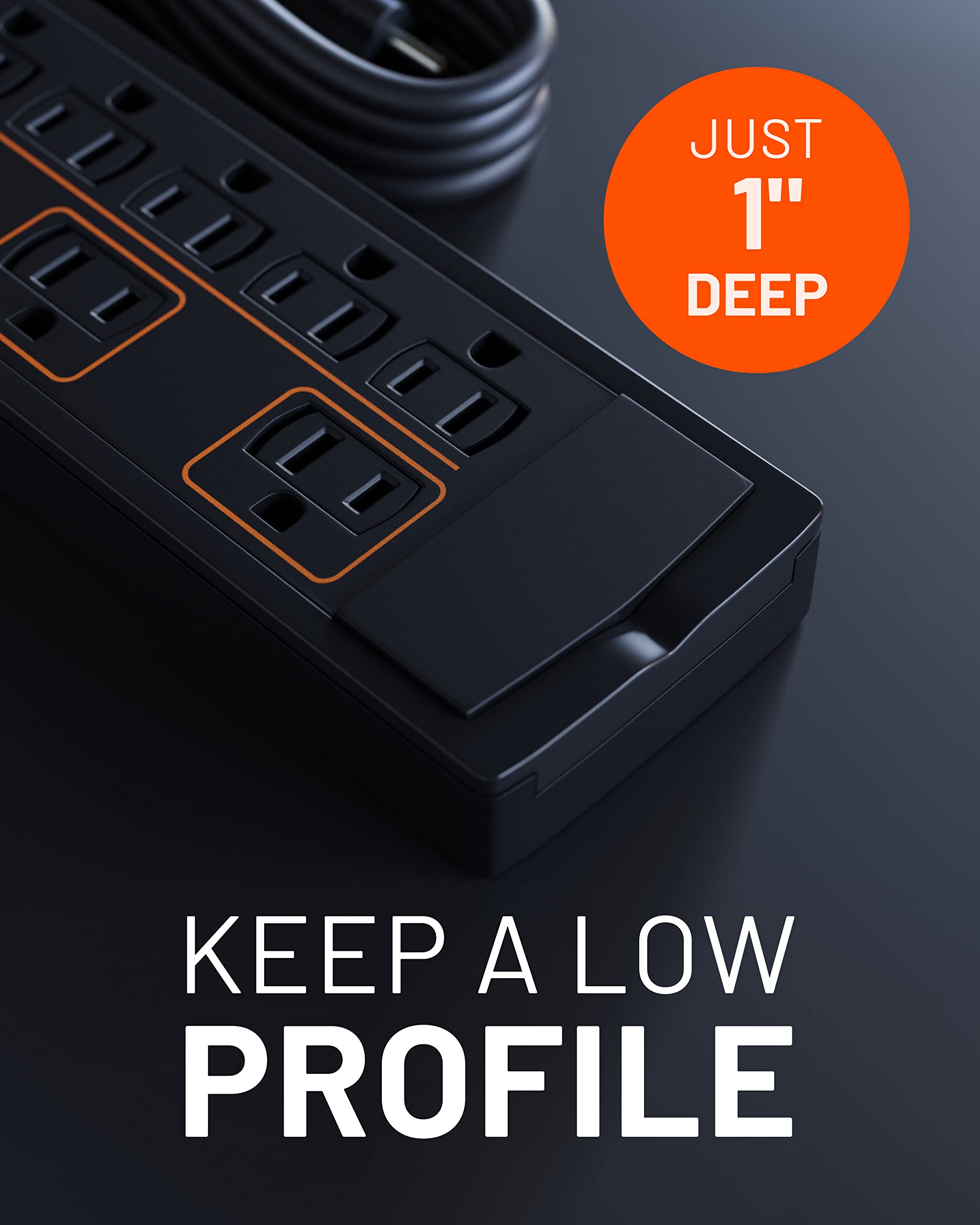 ECHOGEAR ShockBlocker 8 Outlet Surge Protector Power Strip - Slim Design Can Power & Protect Your Entire TV, Office, Or Gaming Setup - Advanced Surge Suppressor with 3420 Joules of Protection