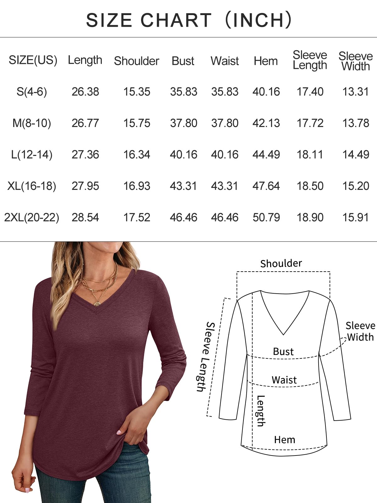 AUTOMET Womens 3/4 Length Sleeve Tops V Neck Shirts Casual Basic Tee Work Blouses Tunic Spring Summer 2025 Clothes Pink M