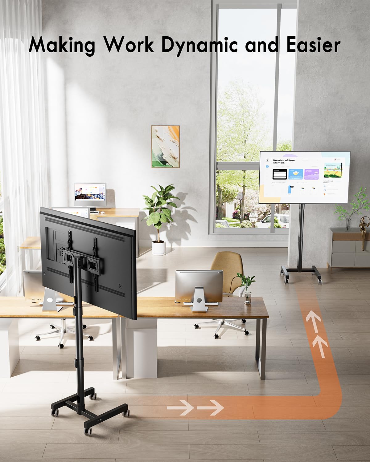 FORGING MOUNT Mobile TV Cart with Wheels for 23-60 Inch LCD LED OLED Flat Curved Screen TVs, Rolling TV Stand Height Adjustable Tilt Holds Up to 88lbs, Portable Floor Stand Max VESA 400x400mm