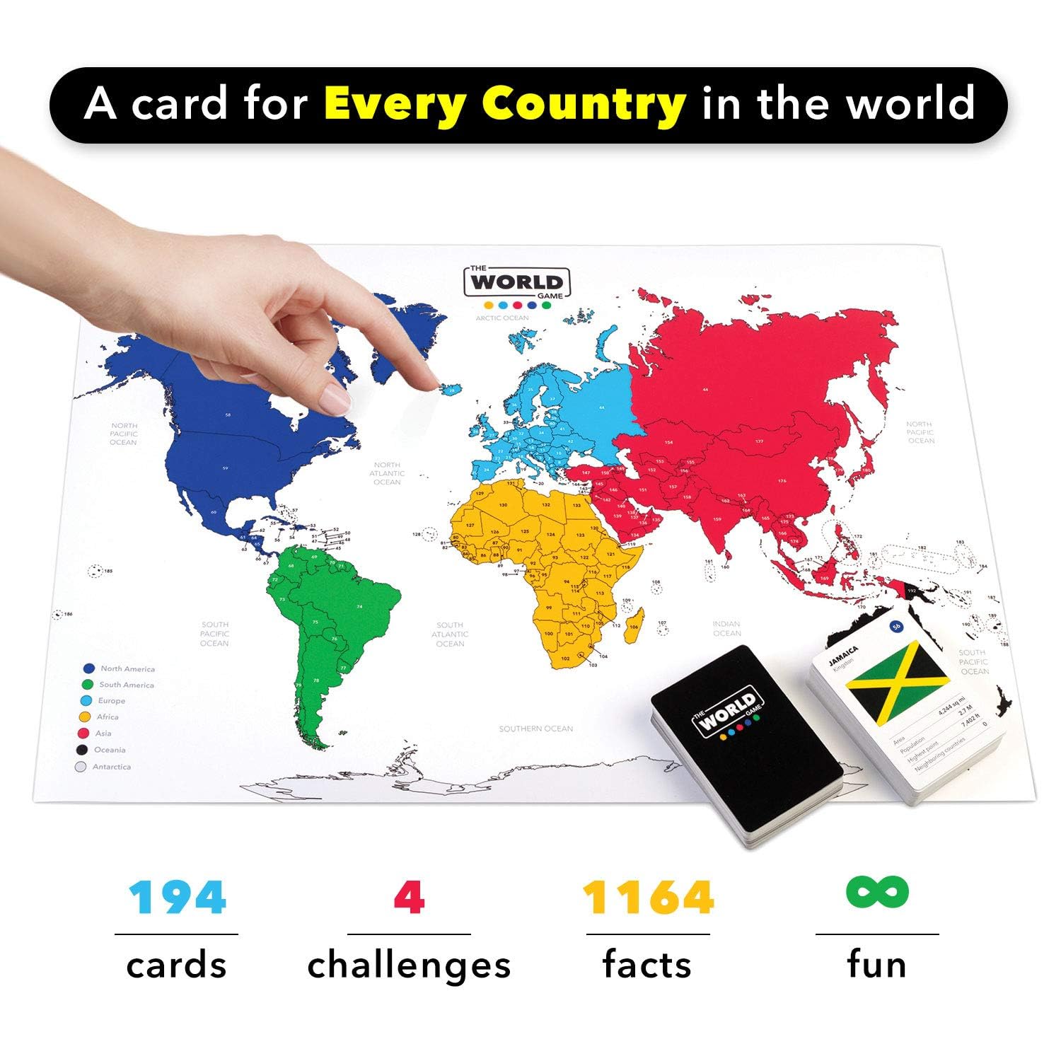 The World Game - Geography Card Game - Educational Games for Kids, Family and Adults - Cool Learning Gift Idea for Teenage Boys & Girls 8-12 with Map