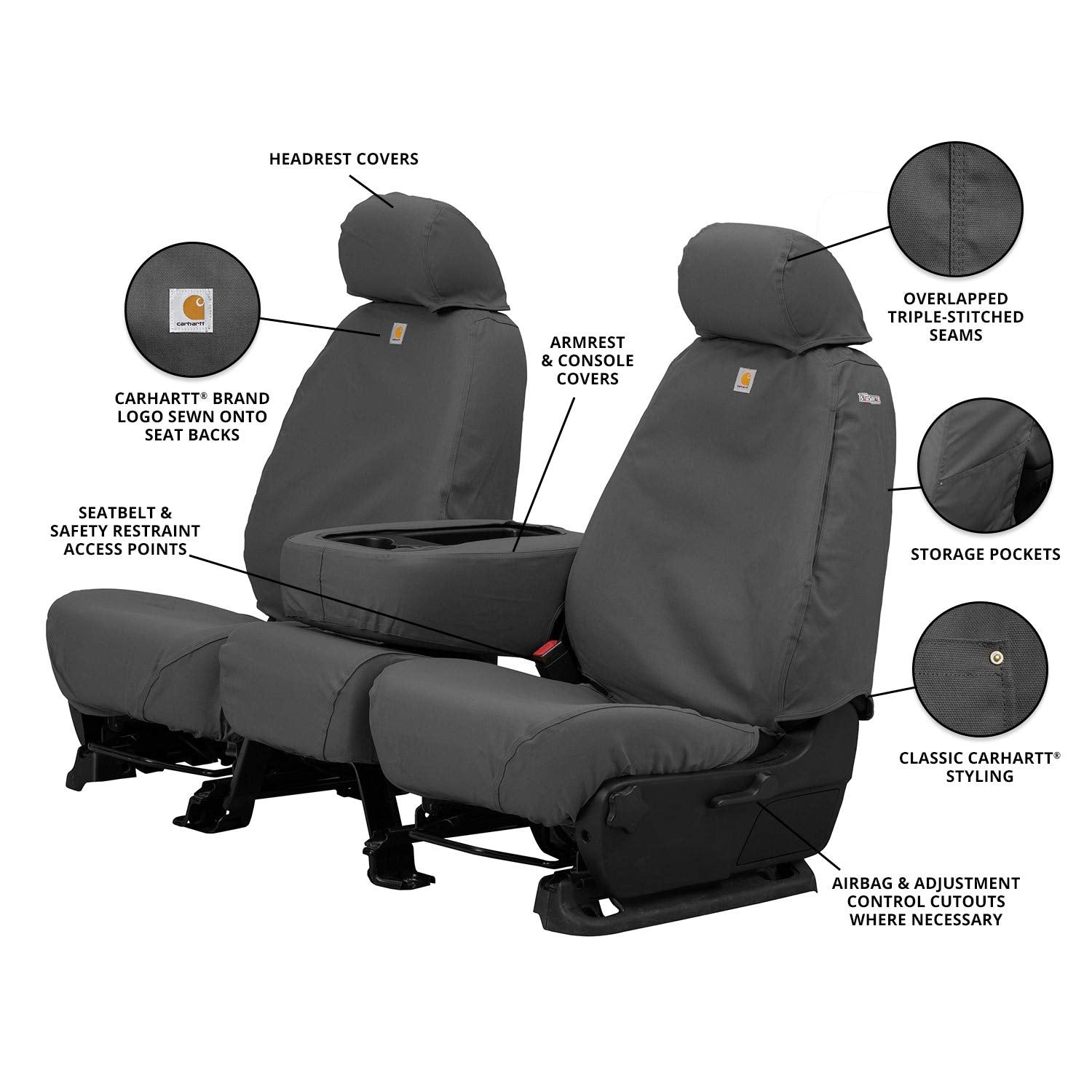 Covercraft - SSC3437CAGY Carhartt SeatSaver Front Row Custom Fit Seat Cover for Select Chevrolet/GMC Models - Duck Weave (Gravel)