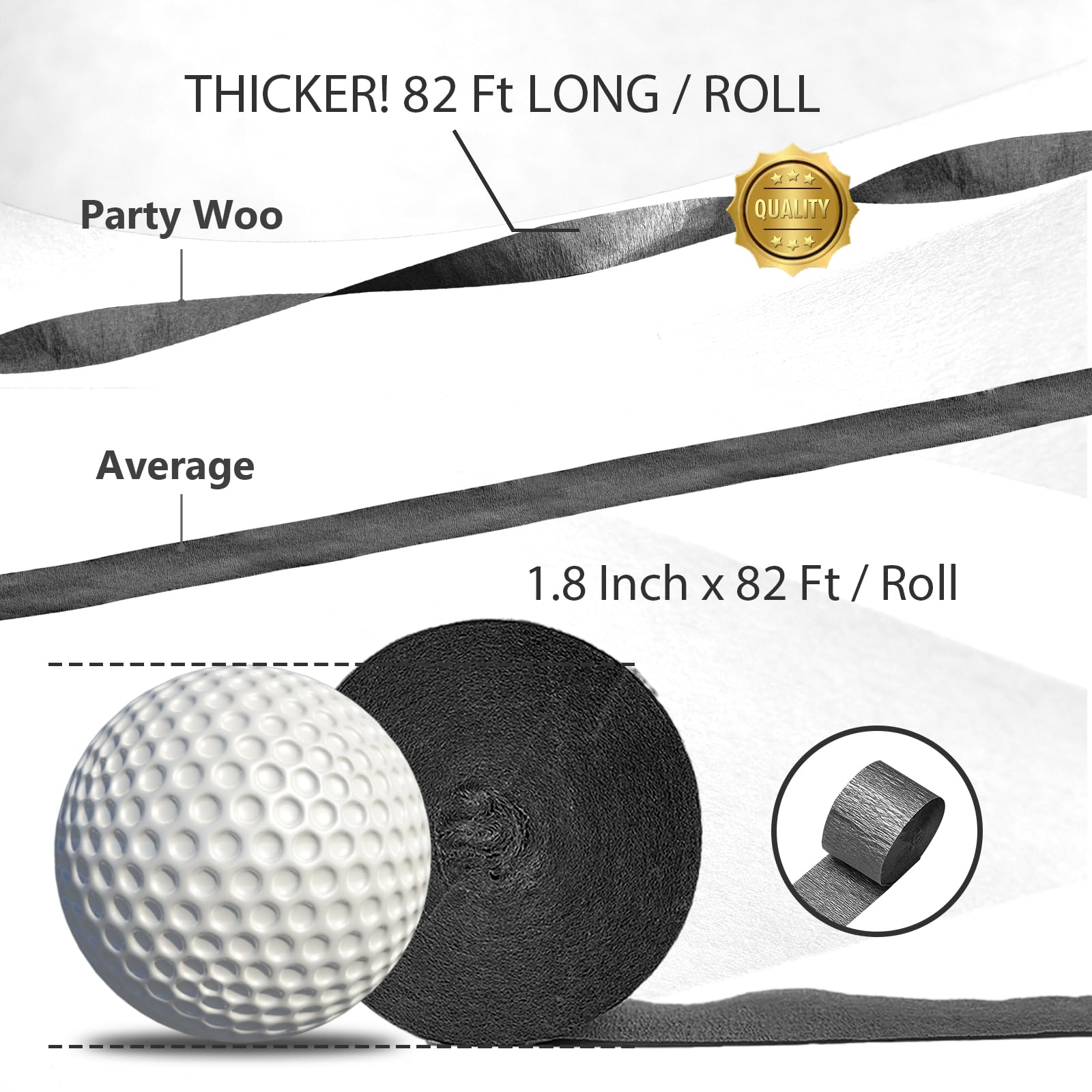 PartyWoo Black Crepe Paper Streamers 4 Rolls 328 ft Pack of Black Crepe Paper for Graduation Halloween New Year Anniversary Birthday Party Decorations (1.8 Inch x 82 Ft/Roll), Black-19