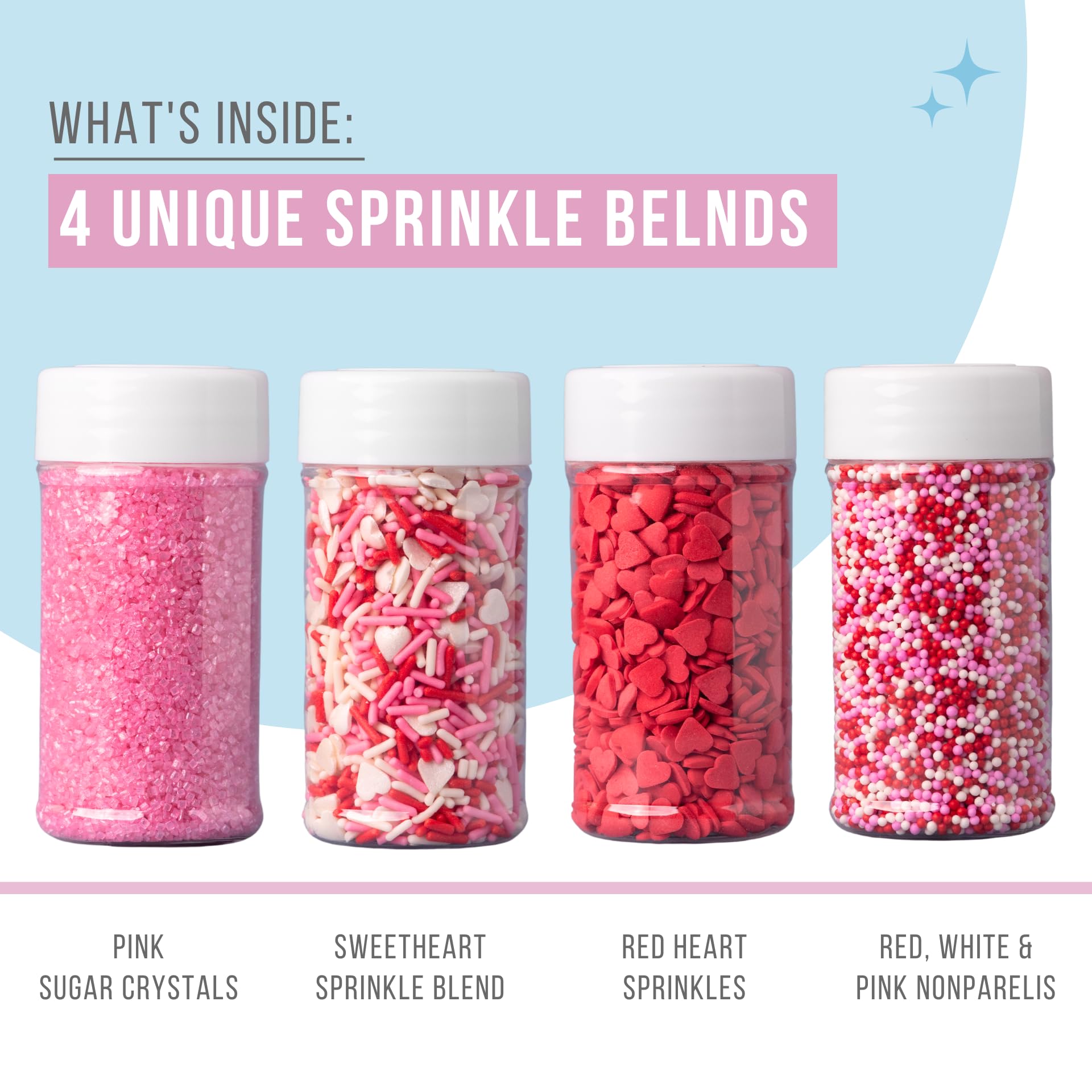 Sweets Indeed Heart Sprinkles, 4 Pack, Valentines Day, Edible Sprinkle Mix, Perfect for Cake Decorations, Baking, Ice Cream, Cookies, Cupcake Topper (Sweetheart)