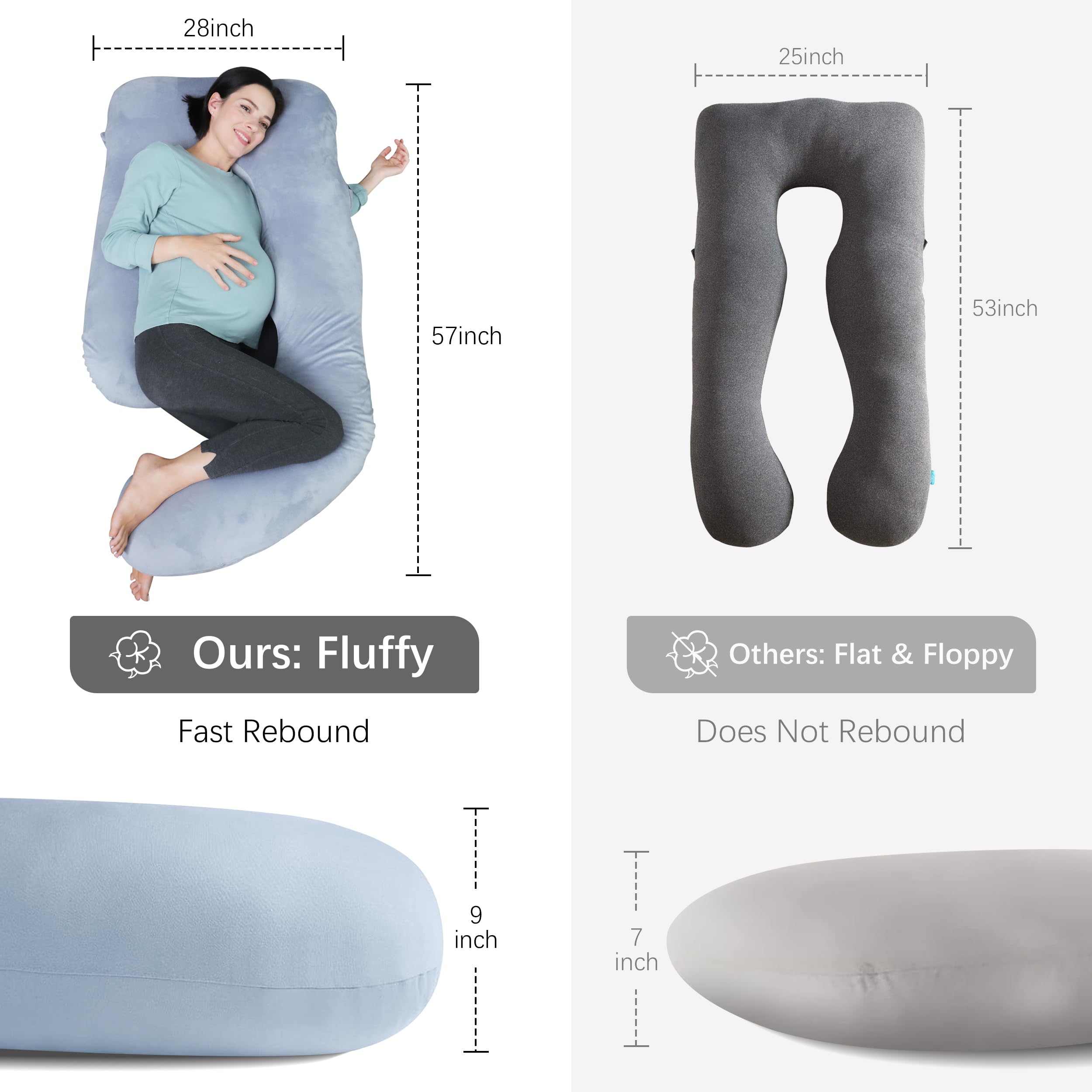 MOON PARK Pregnancy Pillows for Sleeping - U Shaped Full Body Maternity Pillow with Removable Cover - Support for Back, Legs, Belly, Hips - 57 Inch Pregnancy Pillow for Women - Grey