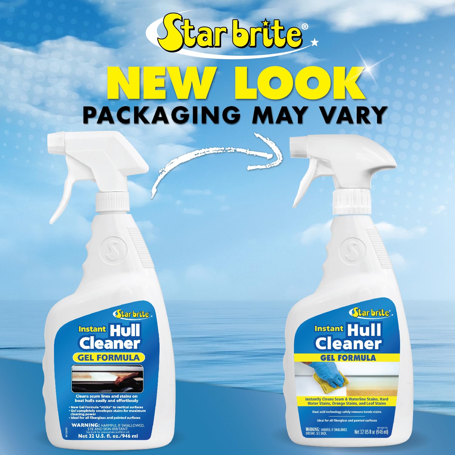 STAR BRITE Instant Hull Cleaner - 32 Oz Gel Spray - Easily Remove Stains, Scum Lines & Grime on Boat Hulls, Fiberglass, Plastic & Painted Surfaces - Easy to Use Formula (096132)