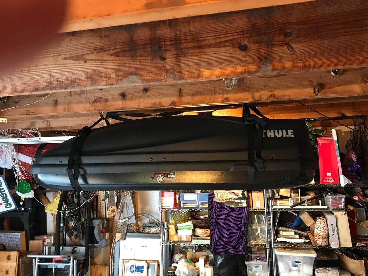 StoreYourBoard Cargo Box Ceiling Storage Hoist 2 Pack, Heavy Duty Holds 150 lbs, Rooftop Carrier Garage Pulley System, Fits 10-14 ft Tall Garage Ceilings